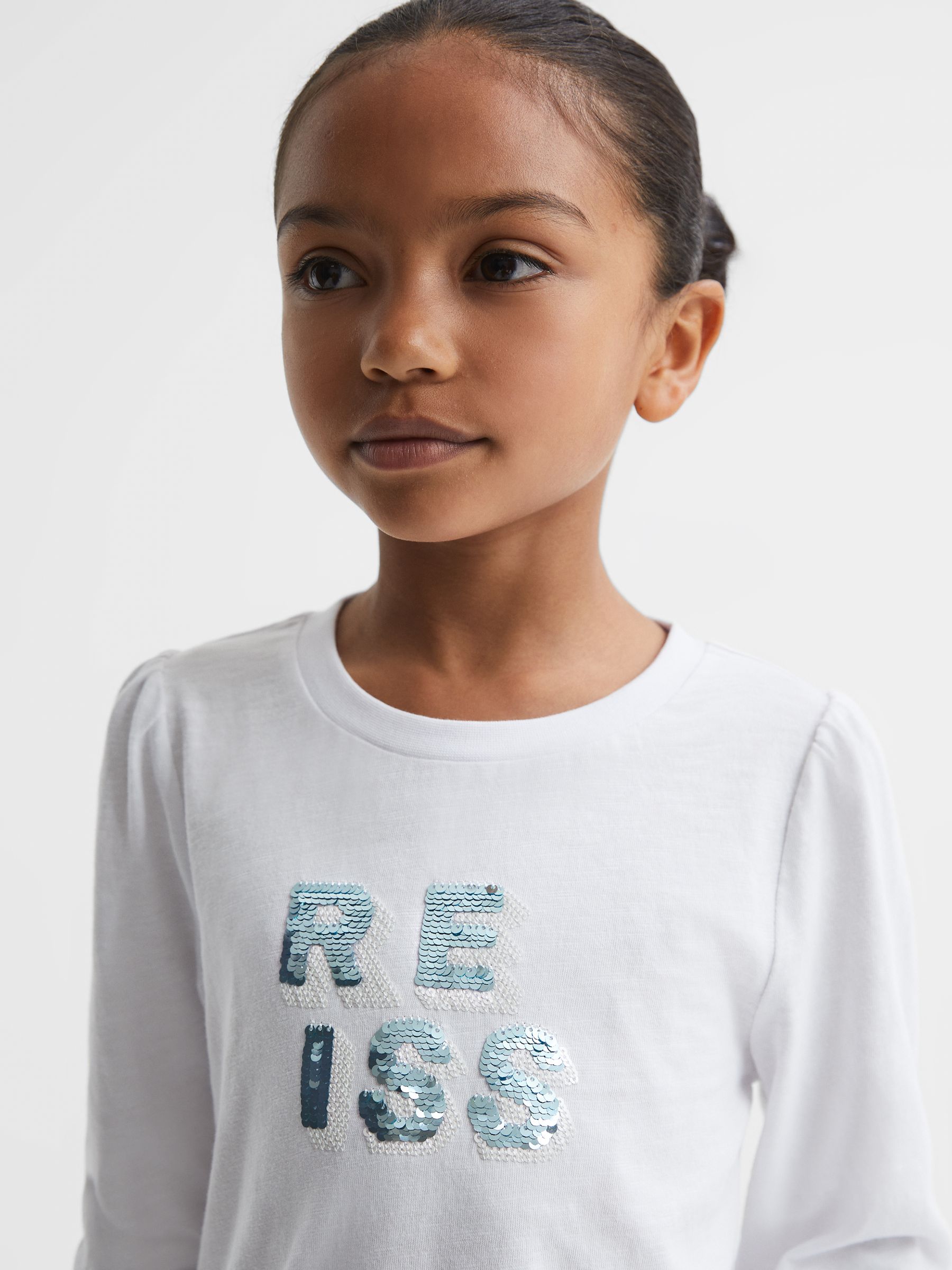 9-13 yrs Cotton Sequin Motif Top in White - Image 4 of 6