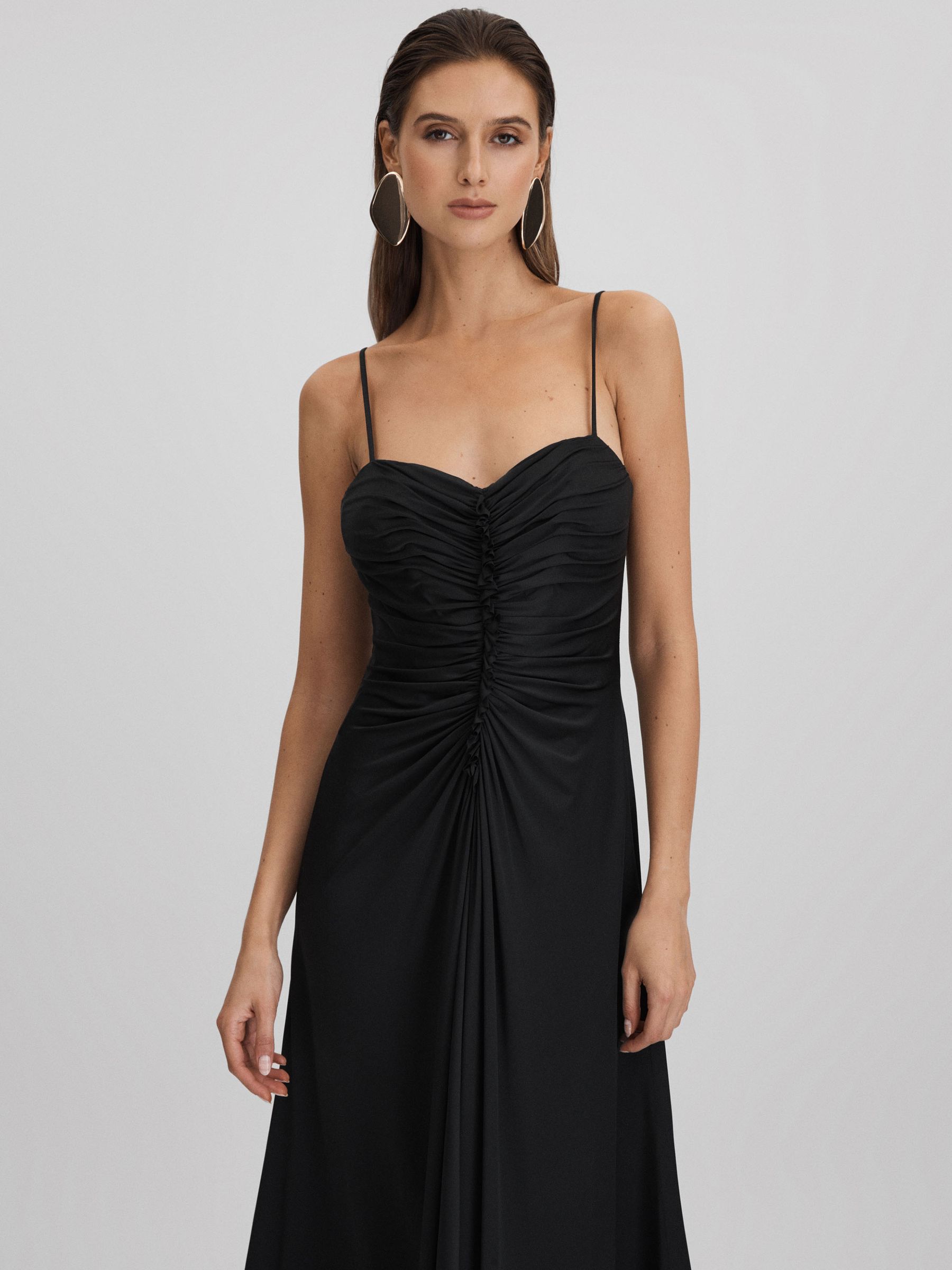 Halston Ruched Jersey Midi Dress in Black - Image 3 of 6