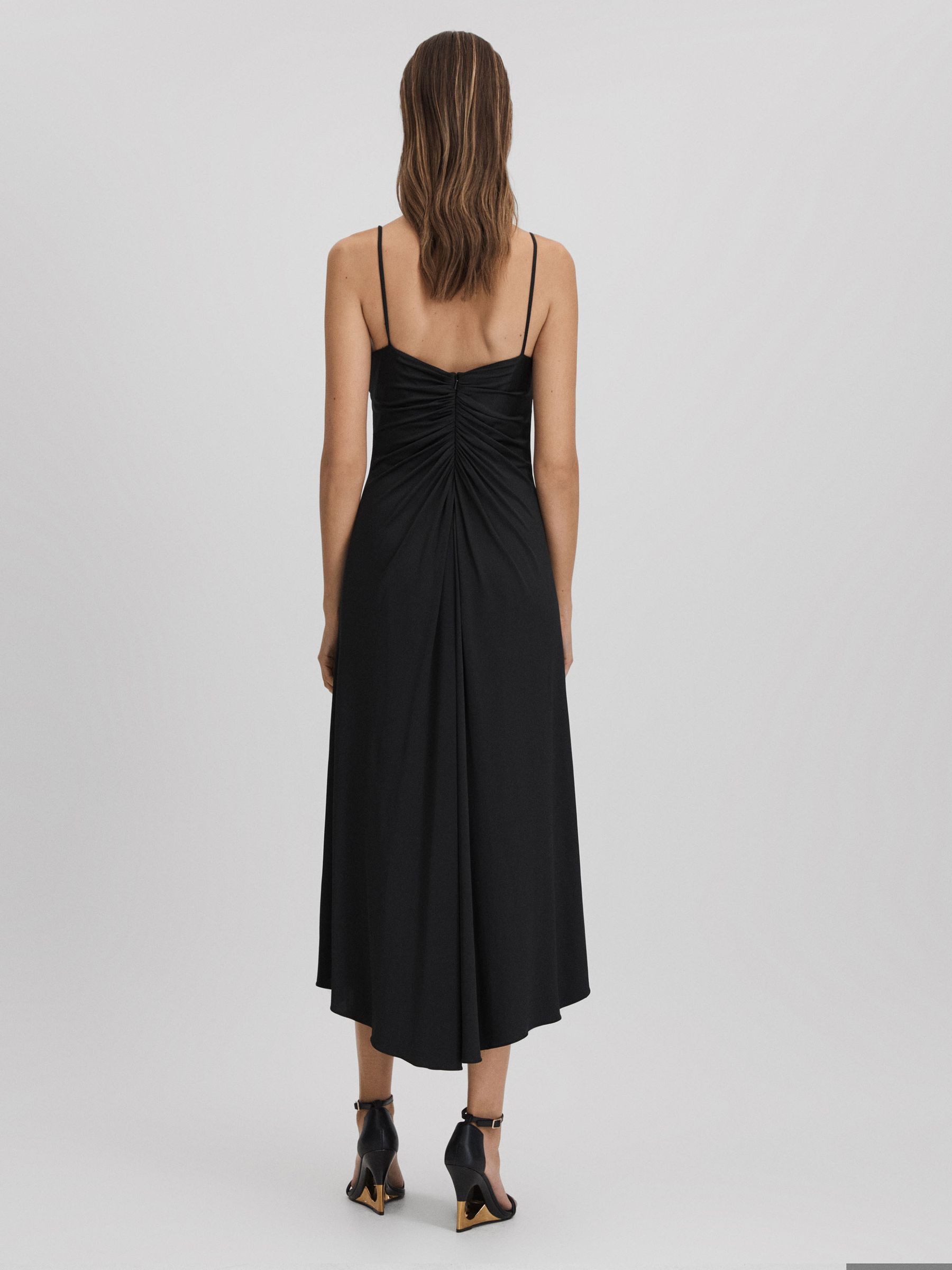 Halston Ruched Jersey Midi Dress in Black - Image 5 of 6
