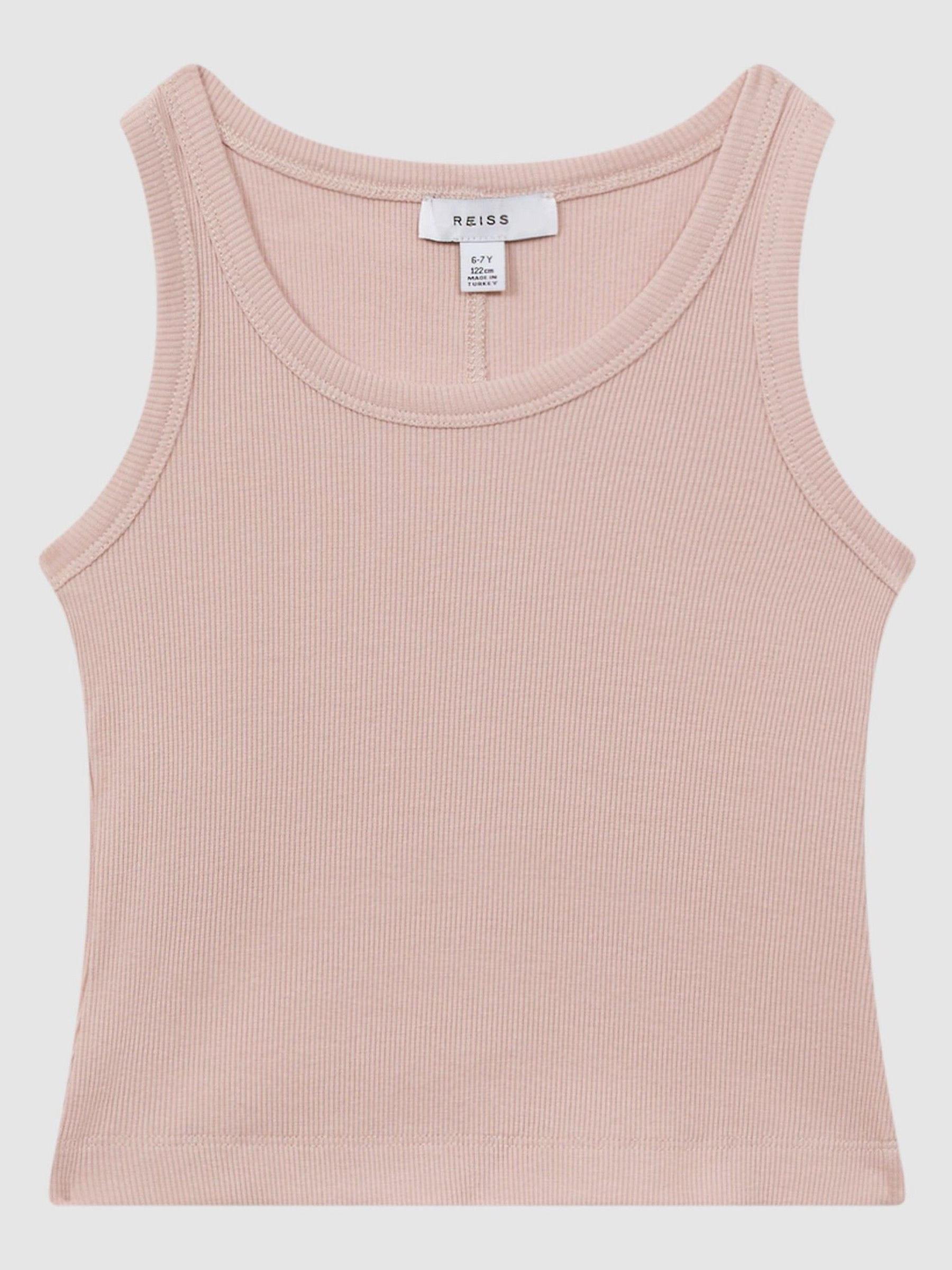 Teen Cotton Blend Ribbed Vest in Pale Pink - Image 1 of 5