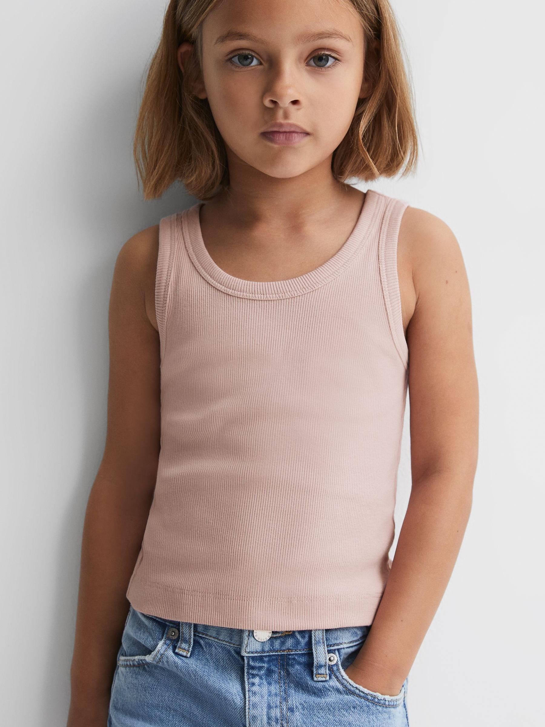 Teen Cotton Blend Ribbed Vest in Pale Pink - Image 2 of 5