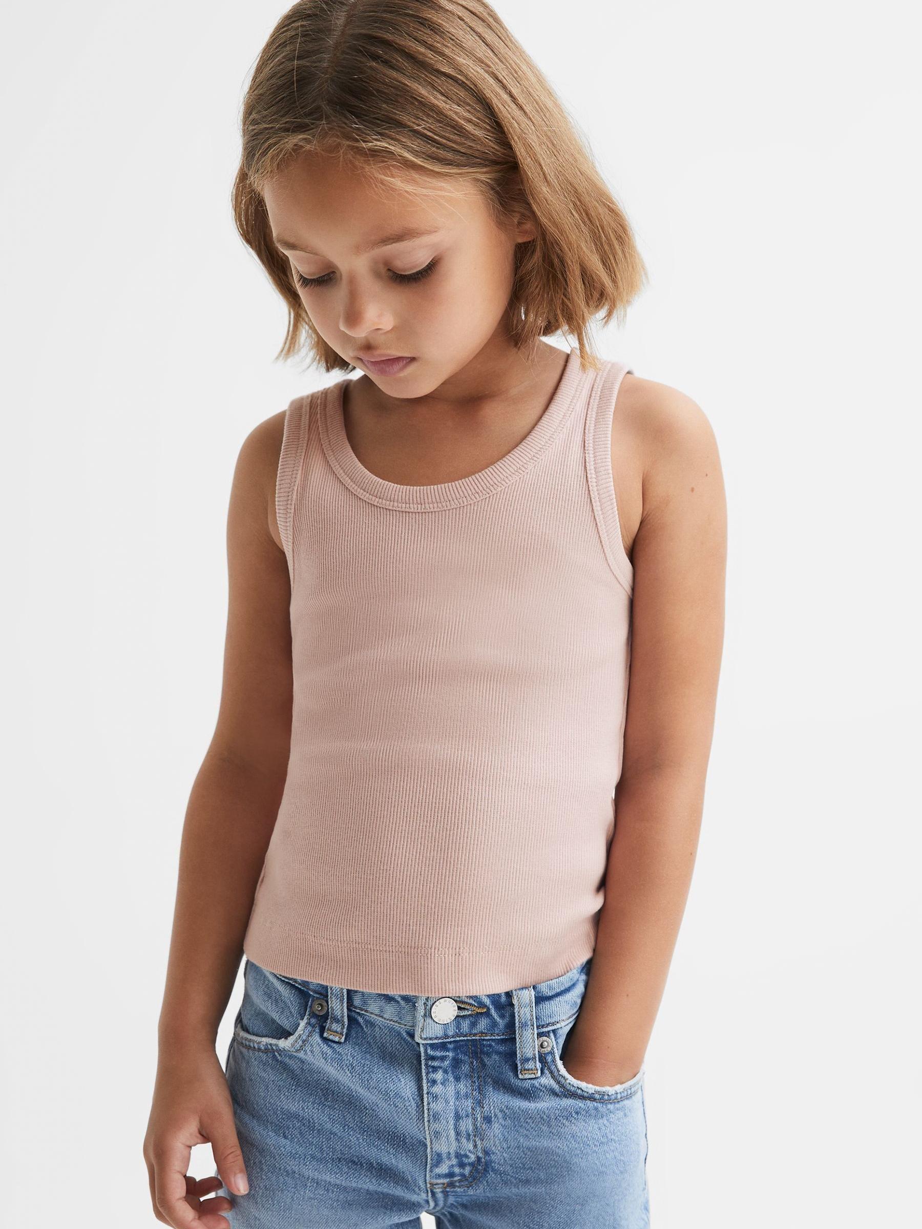 Teen Cotton Blend Ribbed Vest in Pale Pink - Image 3 of 5