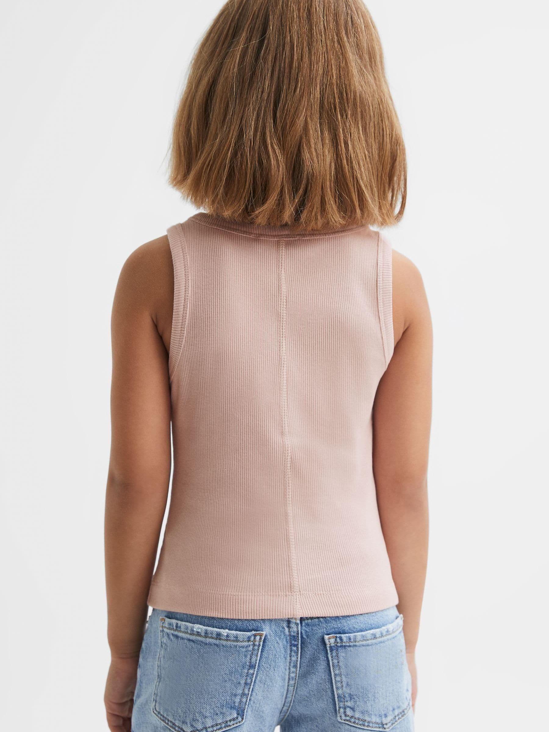 Teen Cotton Blend Ribbed Vest in Pale Pink - Image 4 of 5
