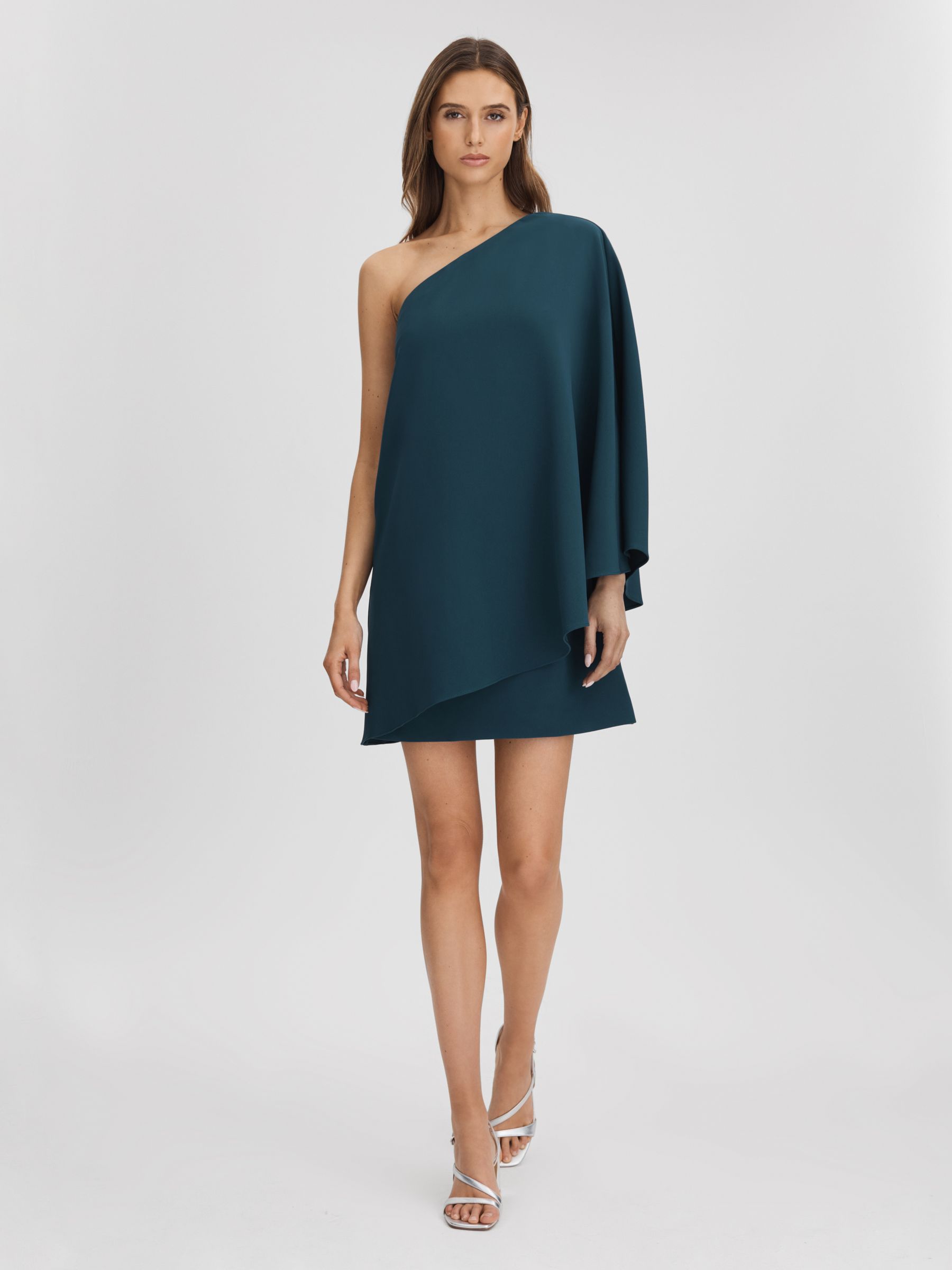 Halston One-Shoulder Cape Sleeve Mini Dress in Jasper - Image 3 of 6