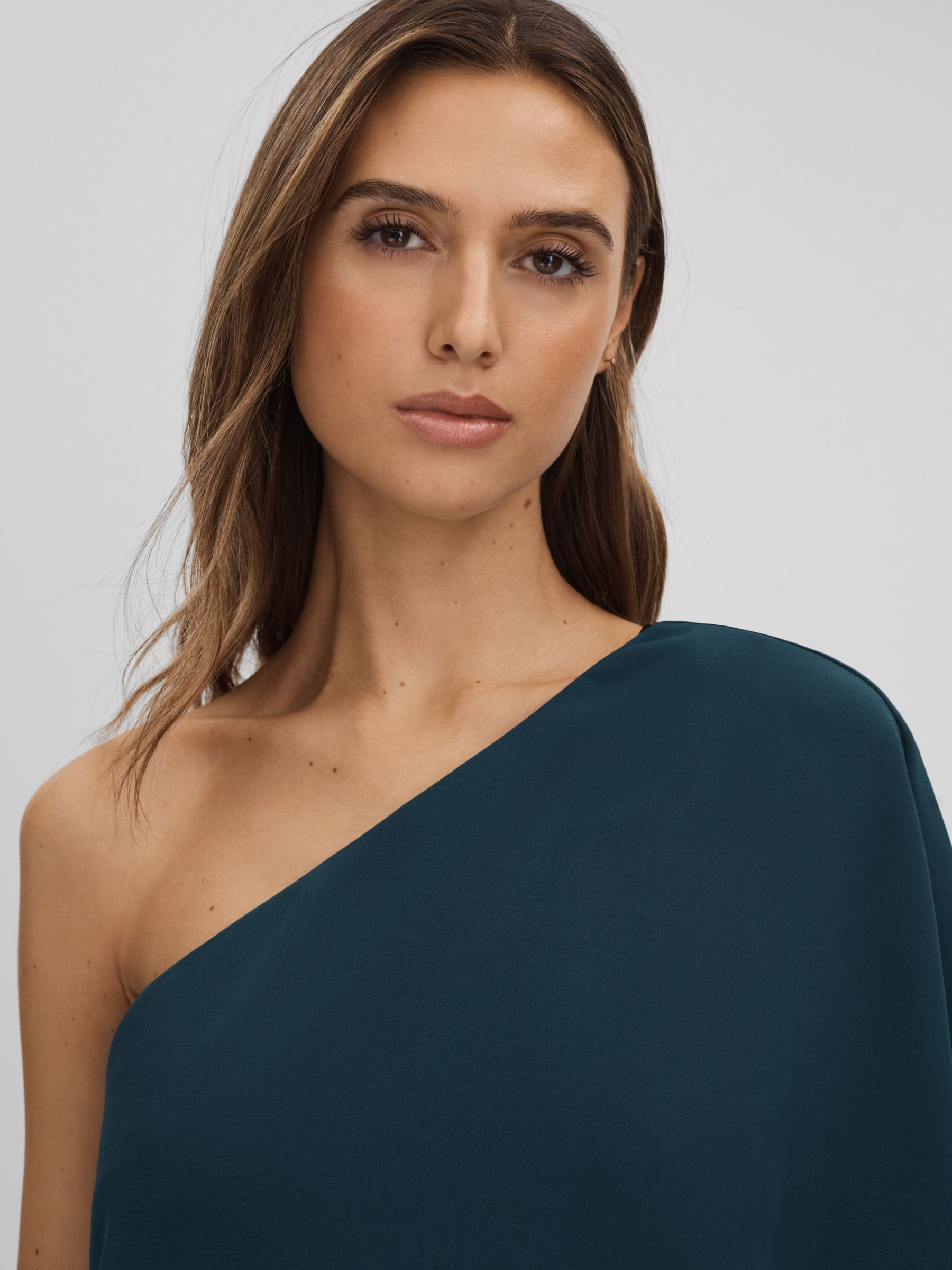 Halston One-Shoulder Cape Sleeve Mini Dress in Jasper - Image 4 of 6