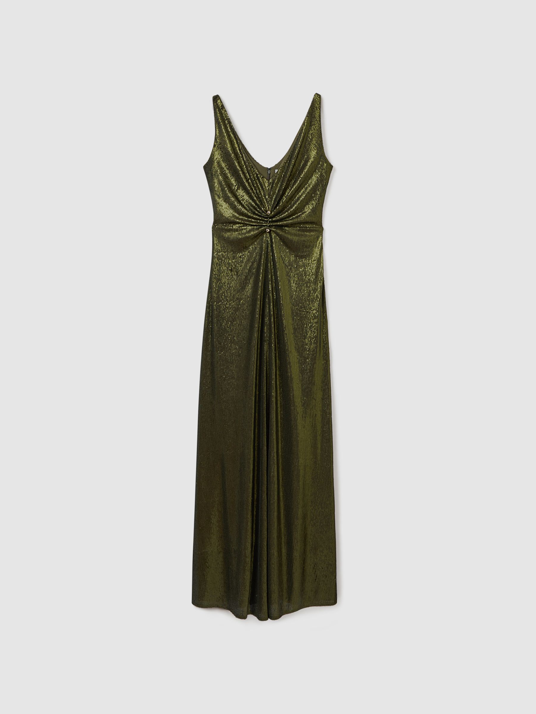 Reiss Halston Sequin Ruche Maxi Dress in Seaweed | REISS