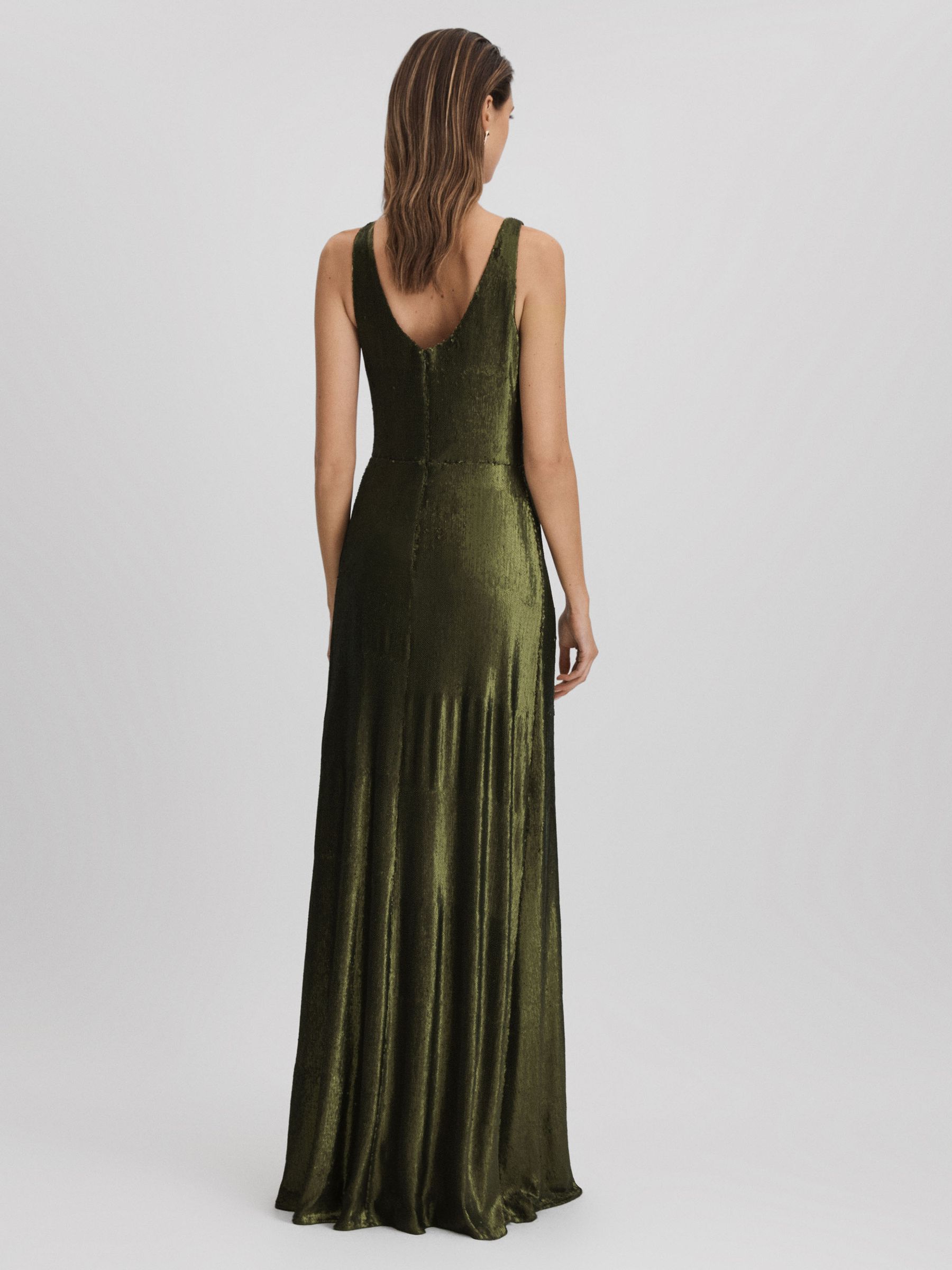 Halston Sequin Ruche Maxi Dress in Seaweed - Image 5 of 6