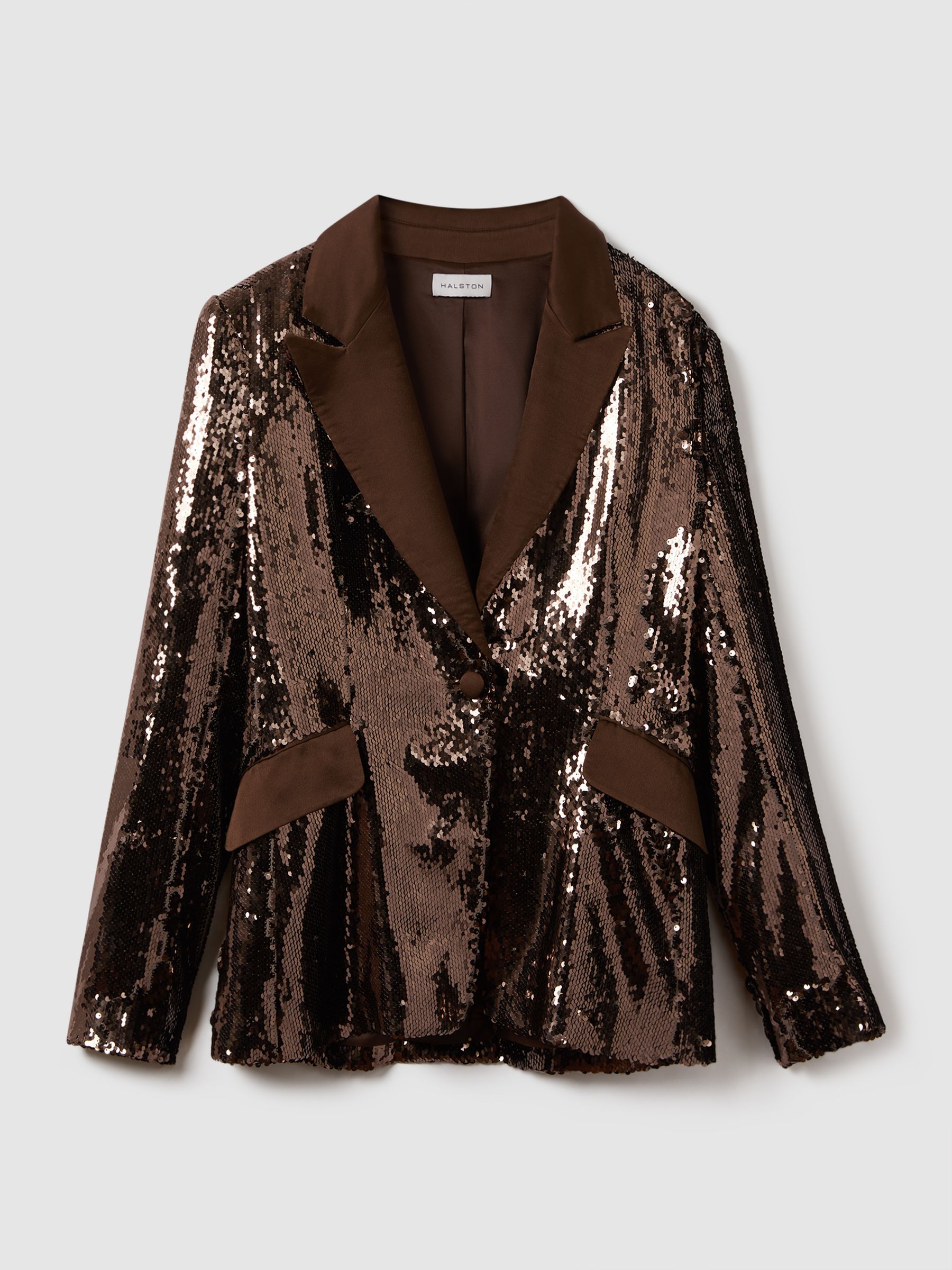 Halston Tailored Sequin Single Breasted Blazer in Java - Image 2 of 7