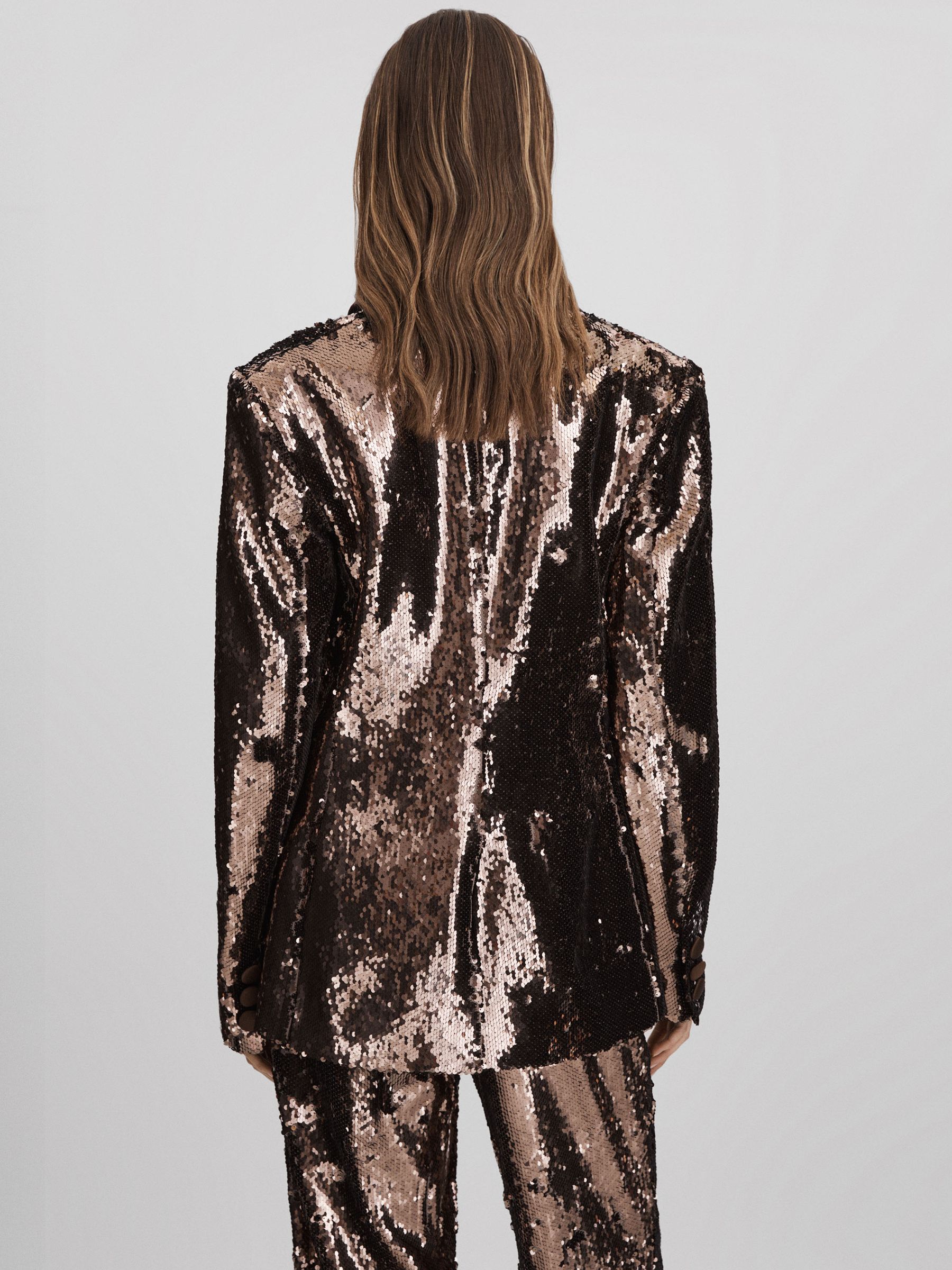Halston Tailored Sequin Single Breasted Blazer in Java - Image 5 of 7