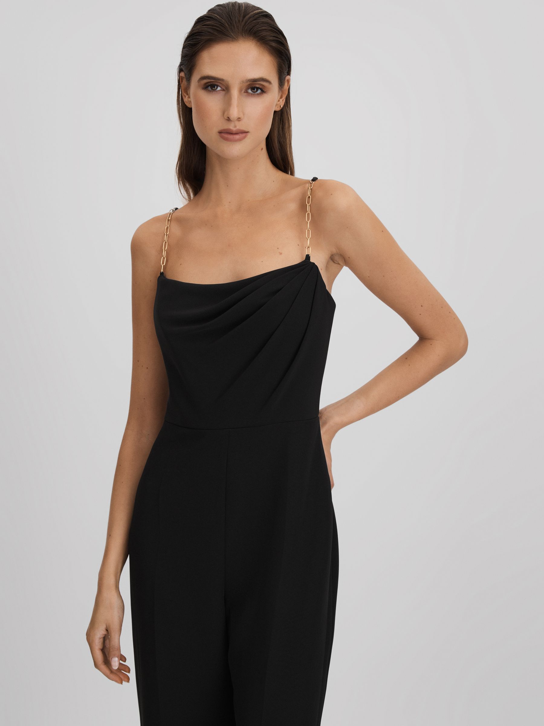 Halston Cowl Neck Jumpsuit in Black - Image 3 of 5