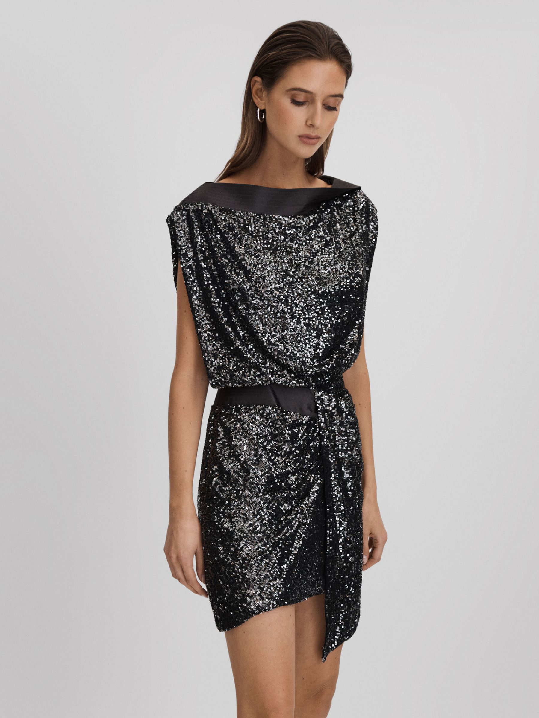 Halston Sequin Mini Dress in Ash - Image 3 of 6
