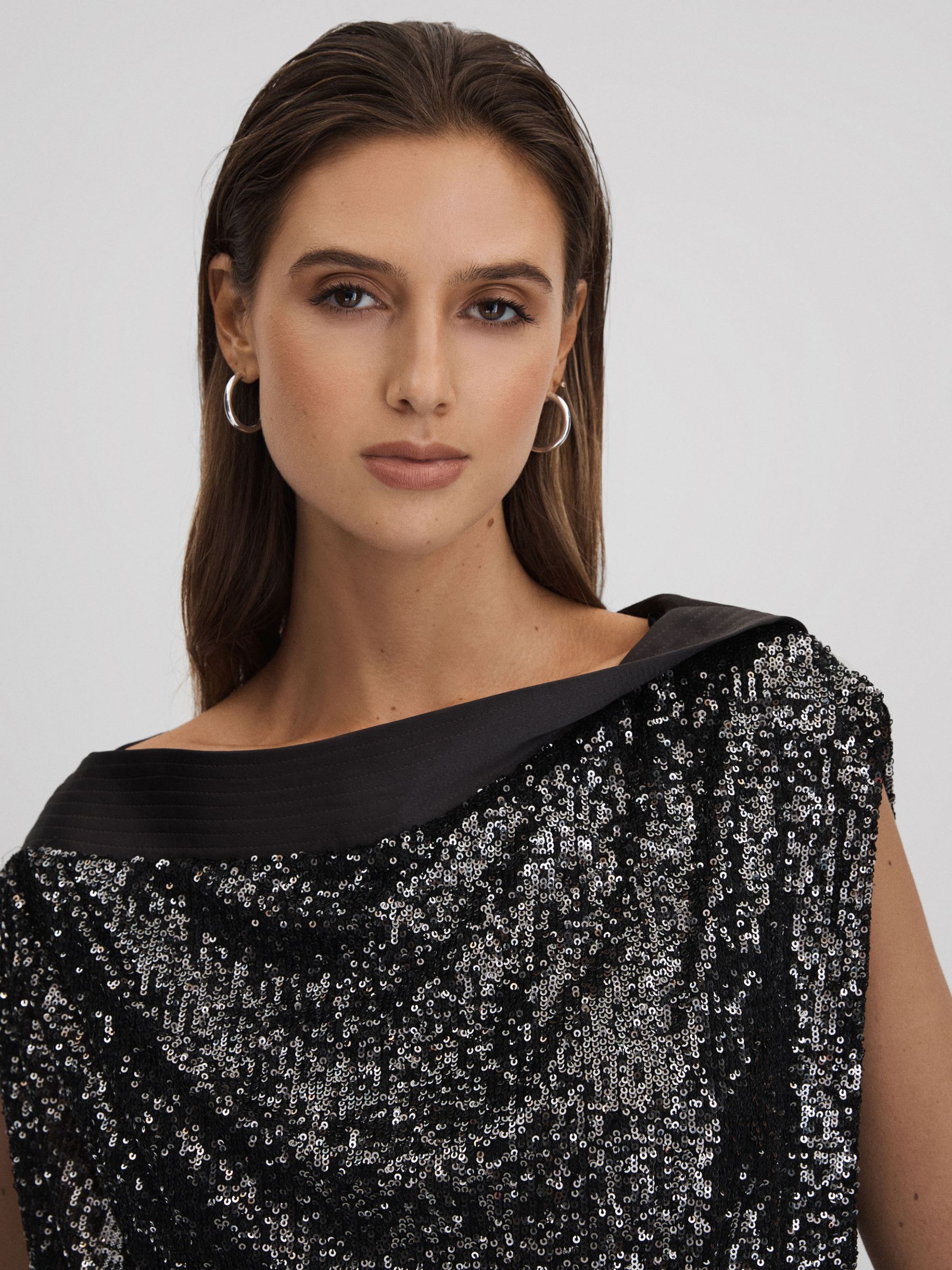 Halston Sequin Mini Dress in Ash - Image 4 of 6