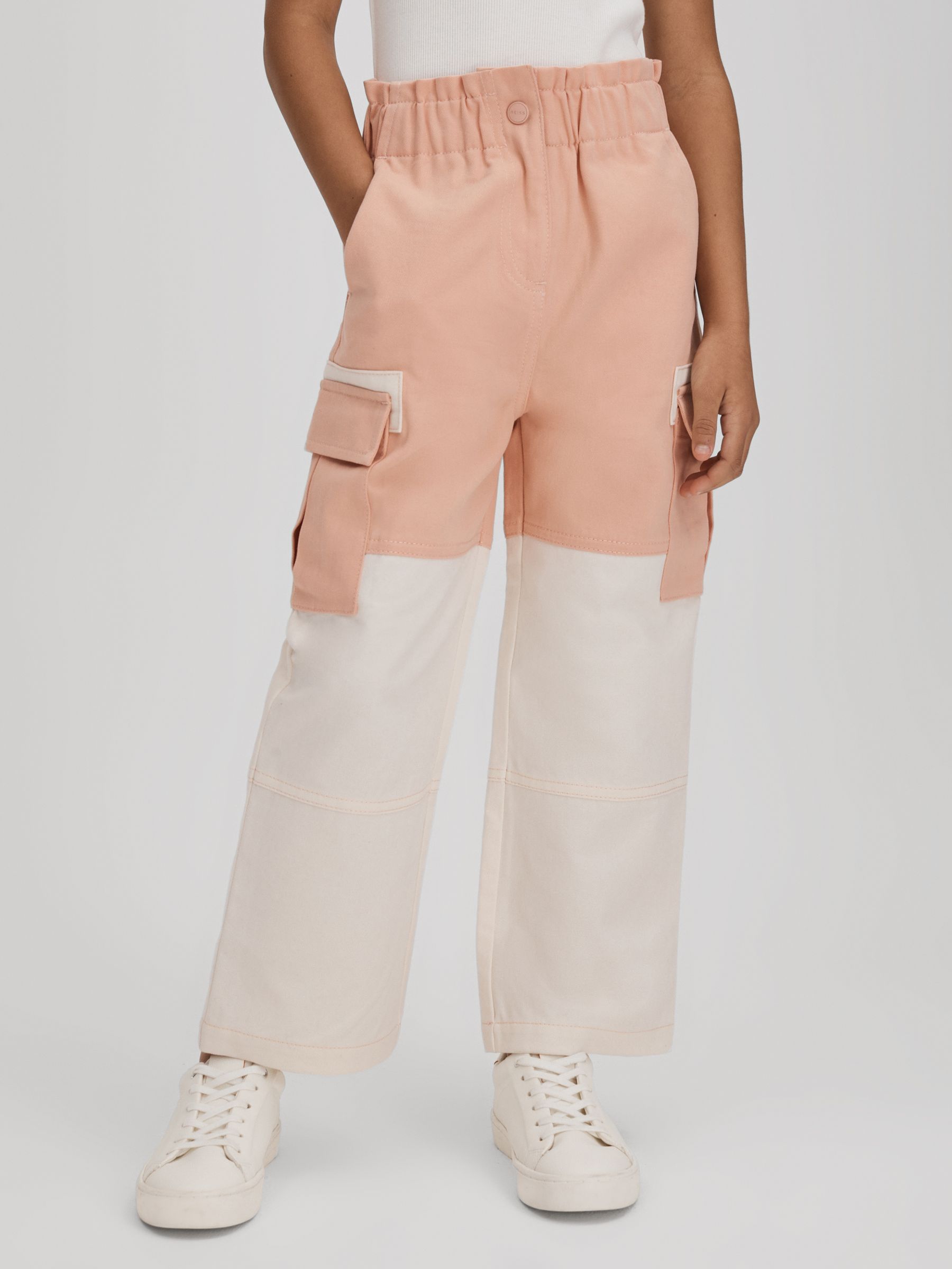 4-9 yrs Colourblock Elasticated Cargo Jeans in Pink - Image 1 of 6