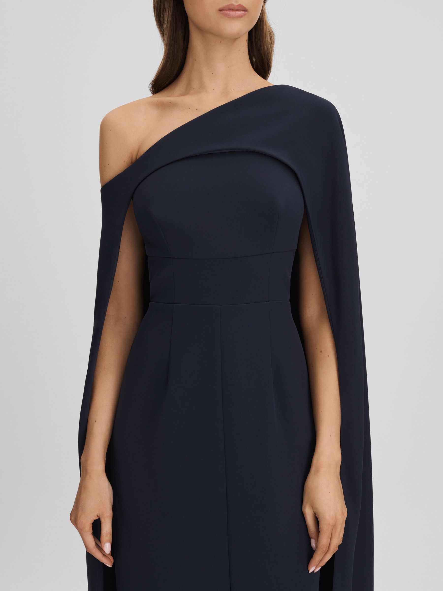 Halston Off-The-Shoulder Cape Maxi Dress in Navy - image 5