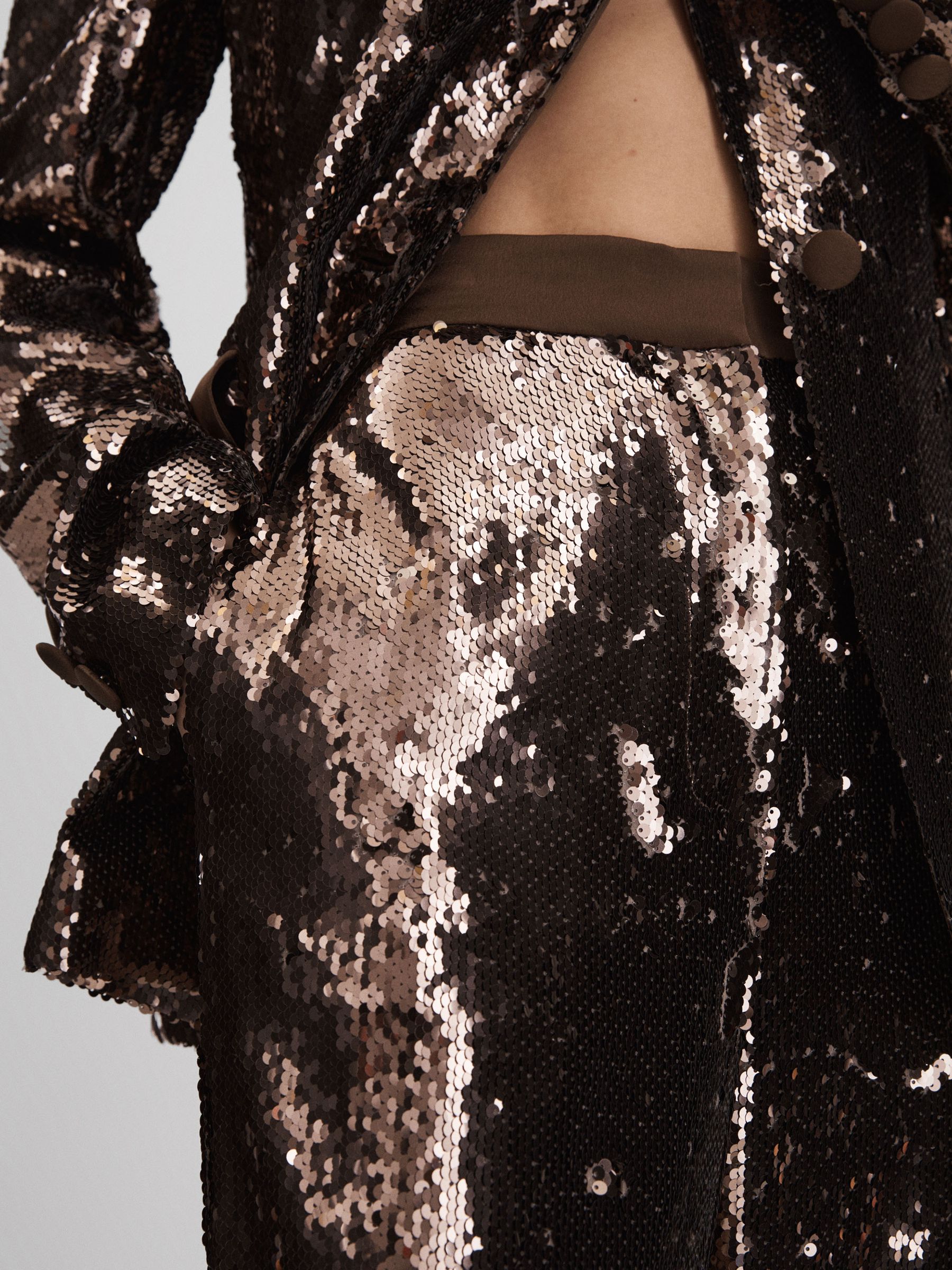 Halston Sequin Wide Leg Trousers in Java - Image 4 of 6