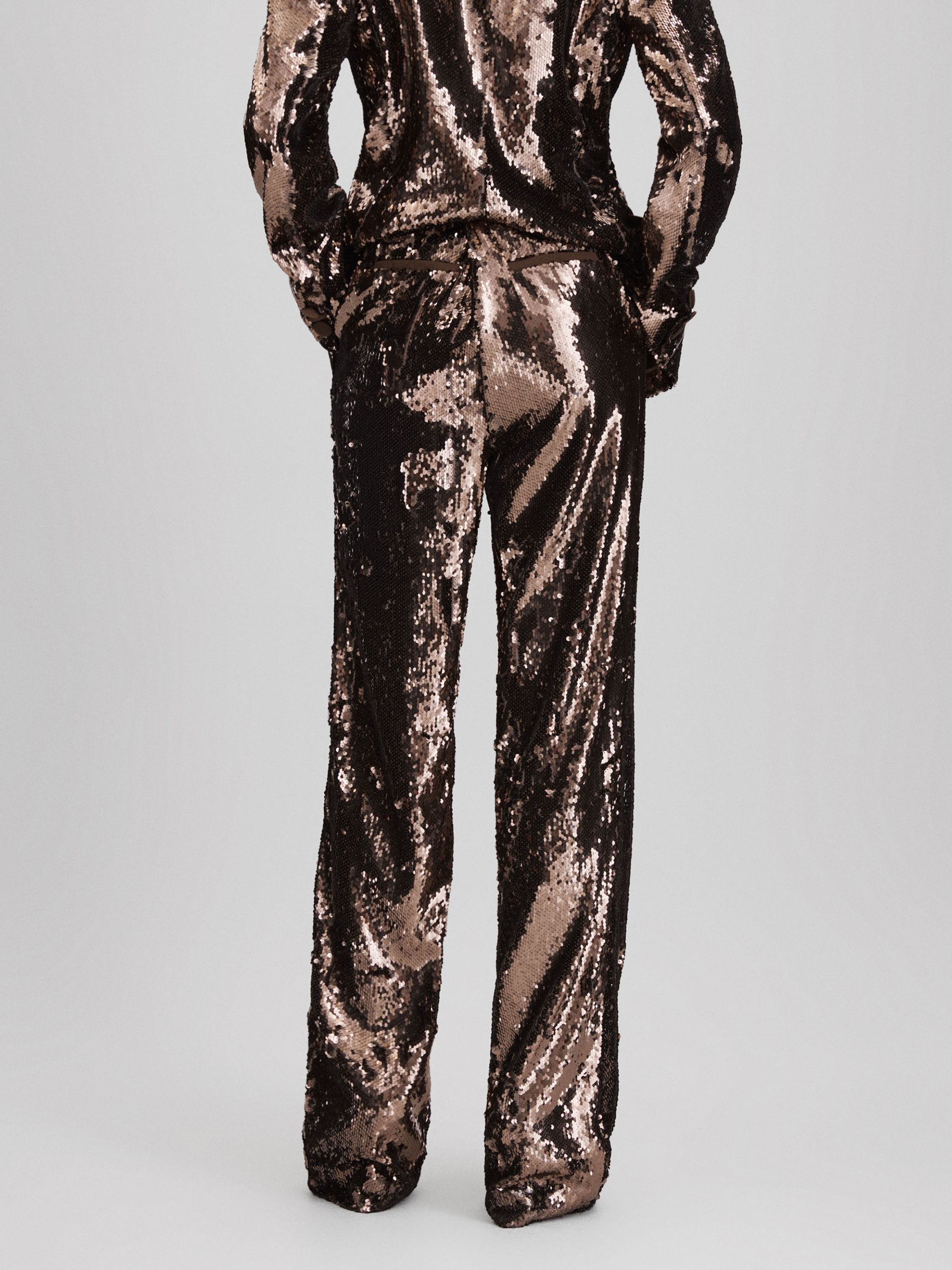 Halston Sequin Wide Leg Trousers in Java - Image 5 of 6