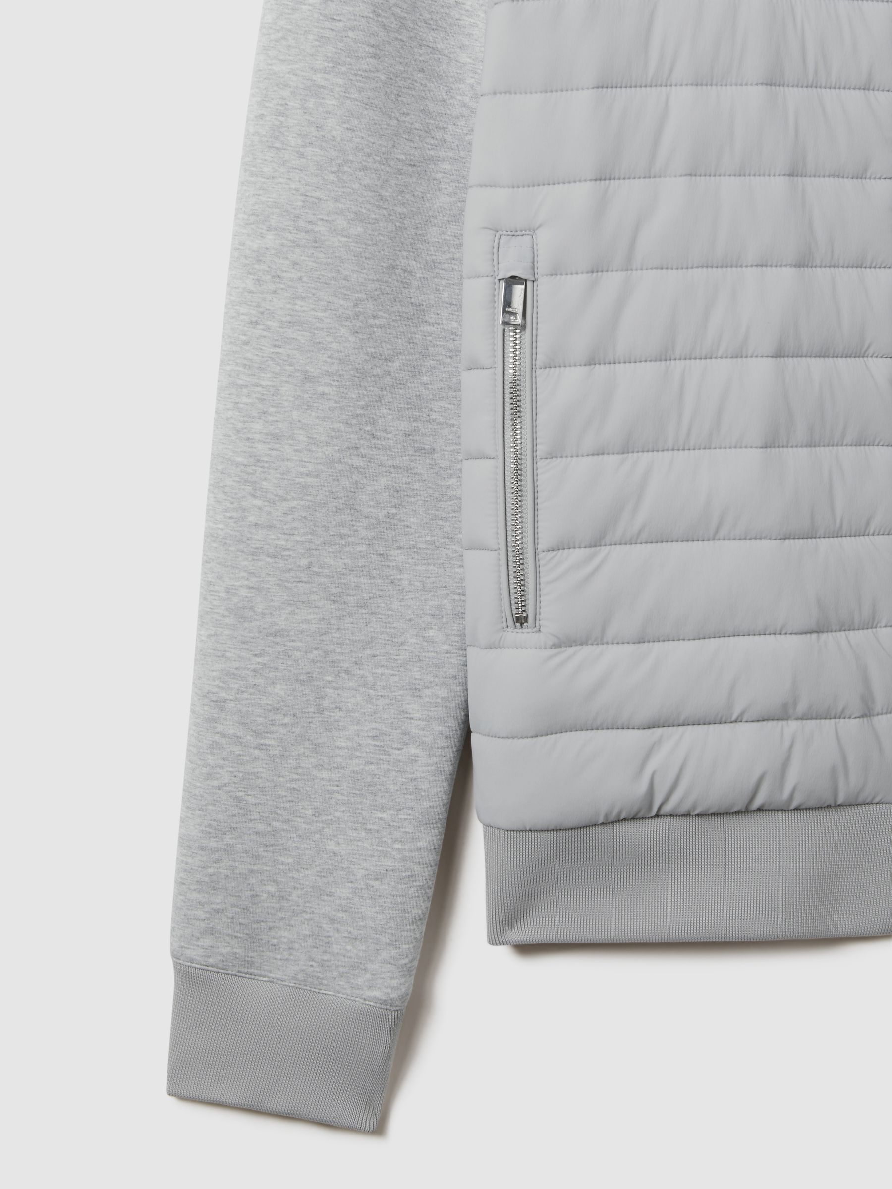 Hybrid Quilt and Knit Zip-Through Jacket in Soft Grey Melange - Image 6 of 7