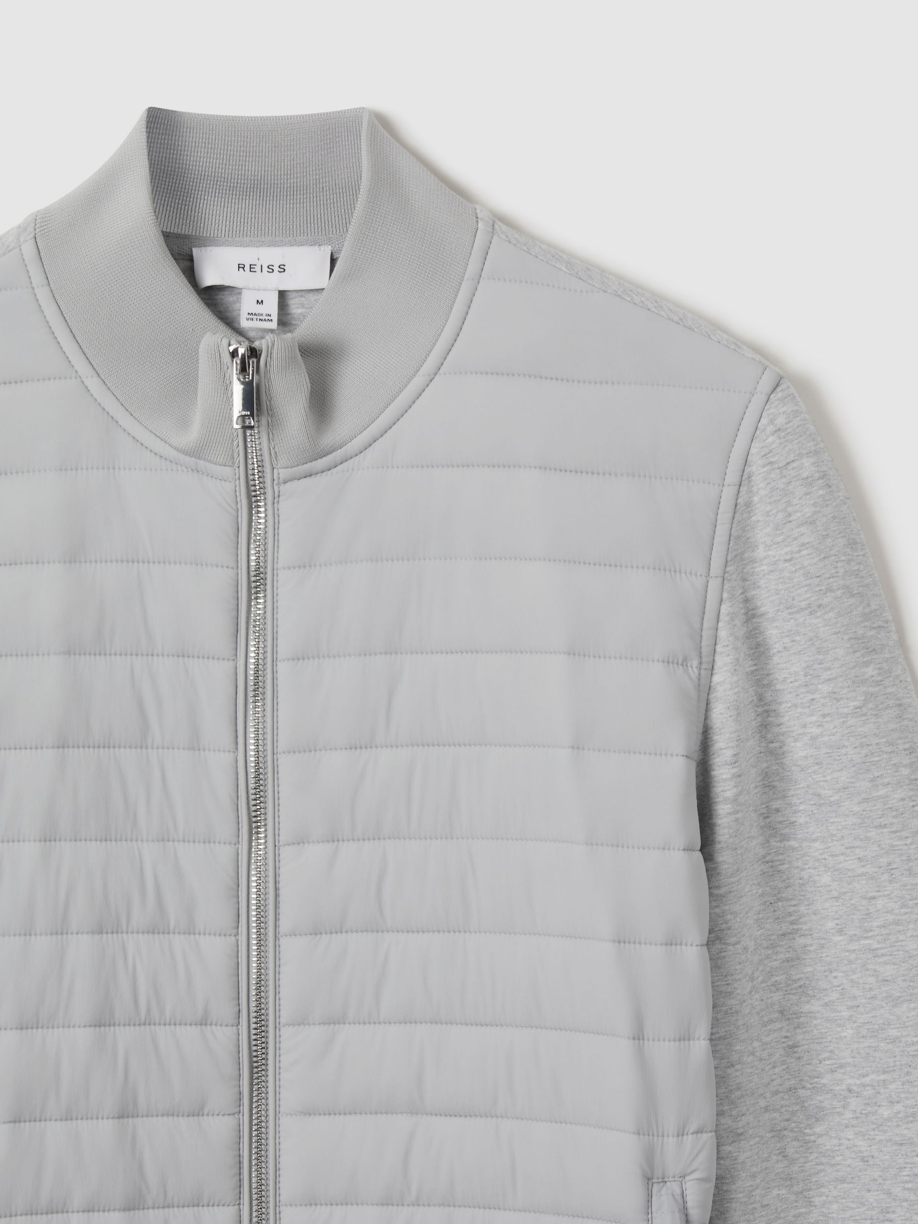 Hybrid Quilt and Knit Zip-Through Jacket in Soft Grey Melange - Image 7 of 7