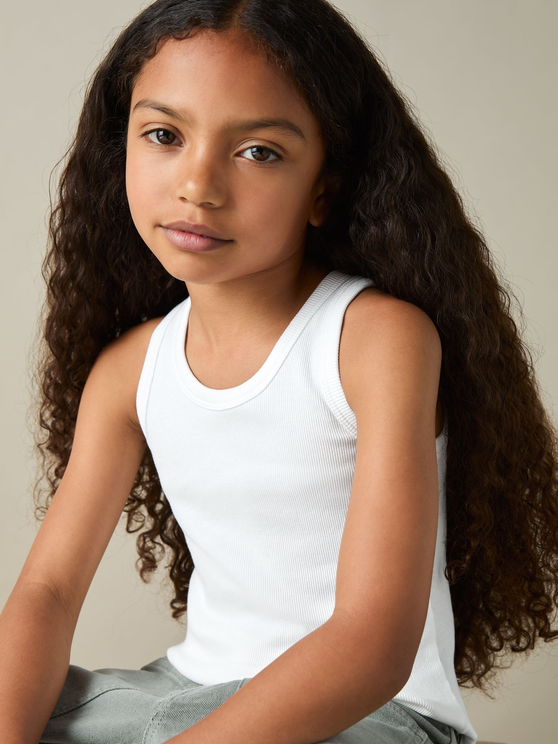4-9 yrs Cotton Blend Ribbed Vest in White - Image 1 of 6 4-9 yrs Cotton Blend Ribbed Vest in White - Image 1 of 6