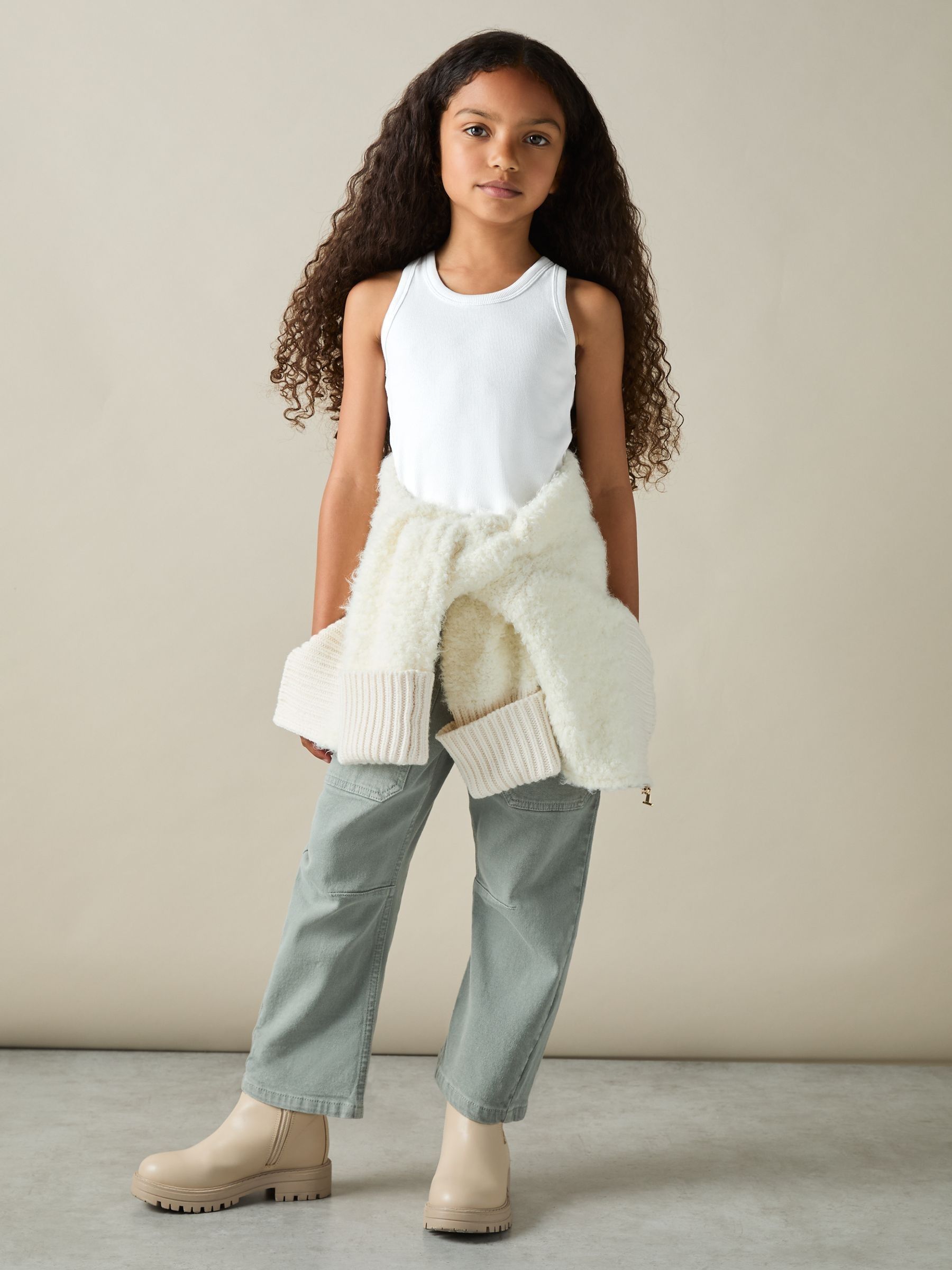 4-9 yrs Cotton Blend Ribbed Vest in White - Image 3 of 6