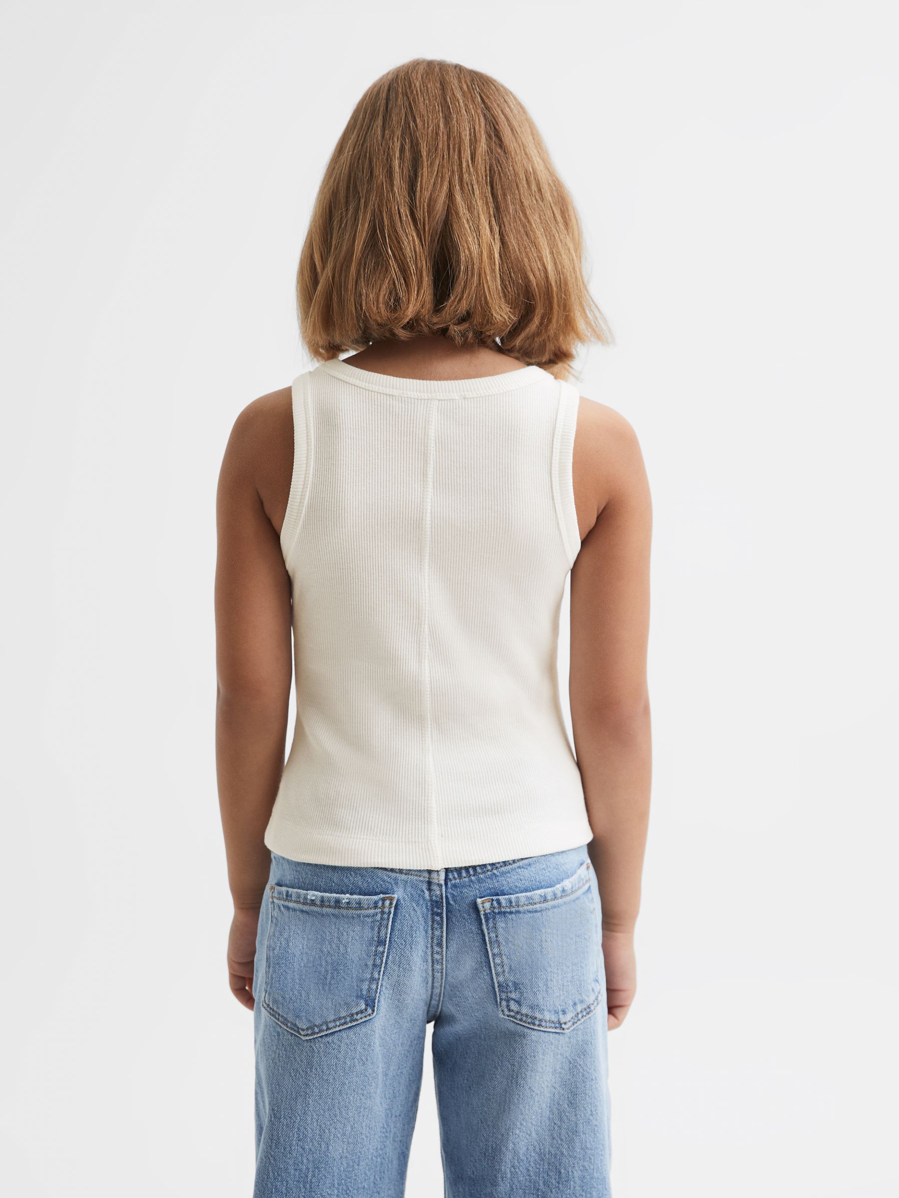 4-9 yrs Cotton Blend Ribbed Vest in White - Image 5 of 6