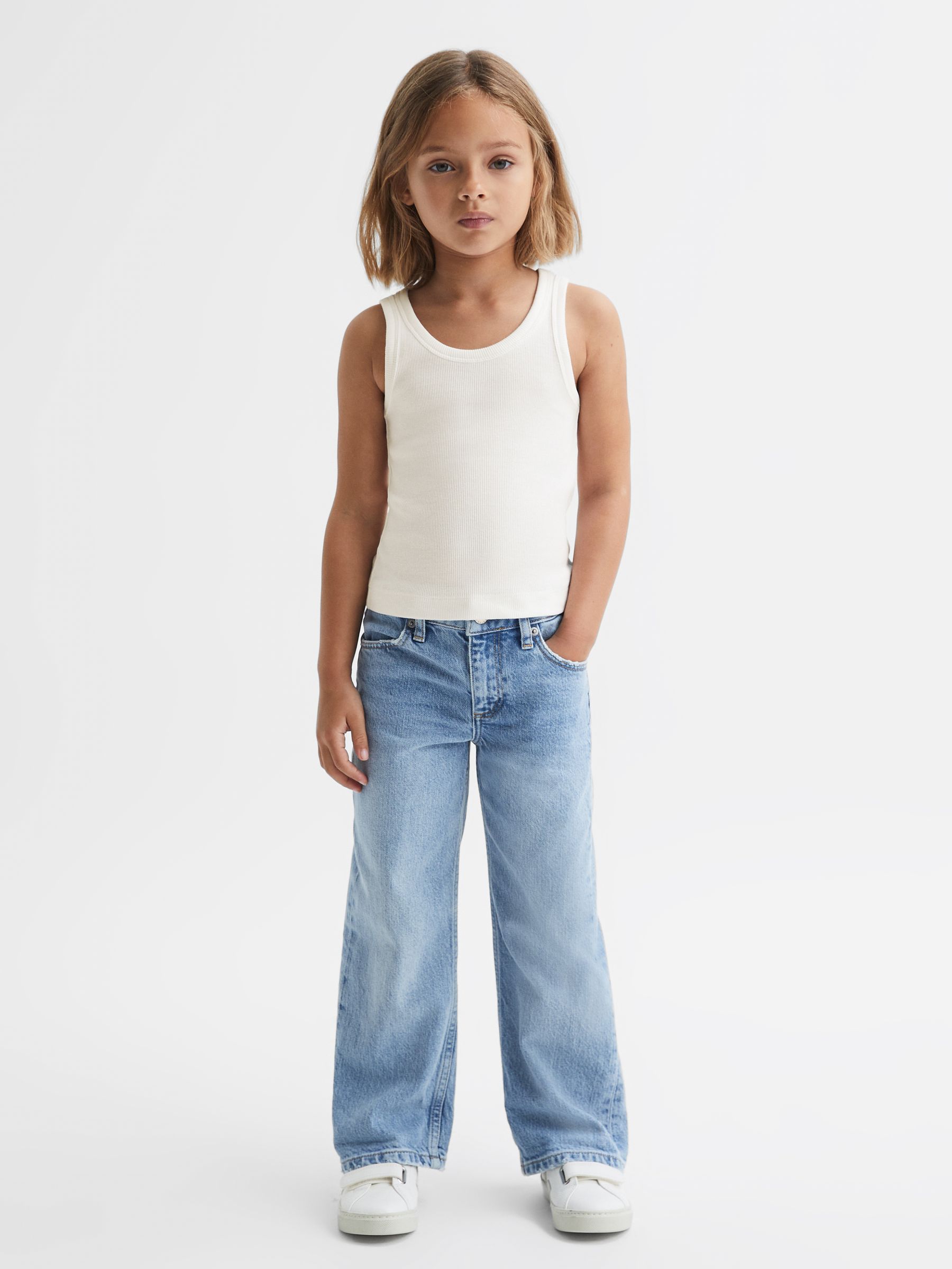 9-13 yrs Cotton Blend Ribbed Vest in White - Image 3 of 6
