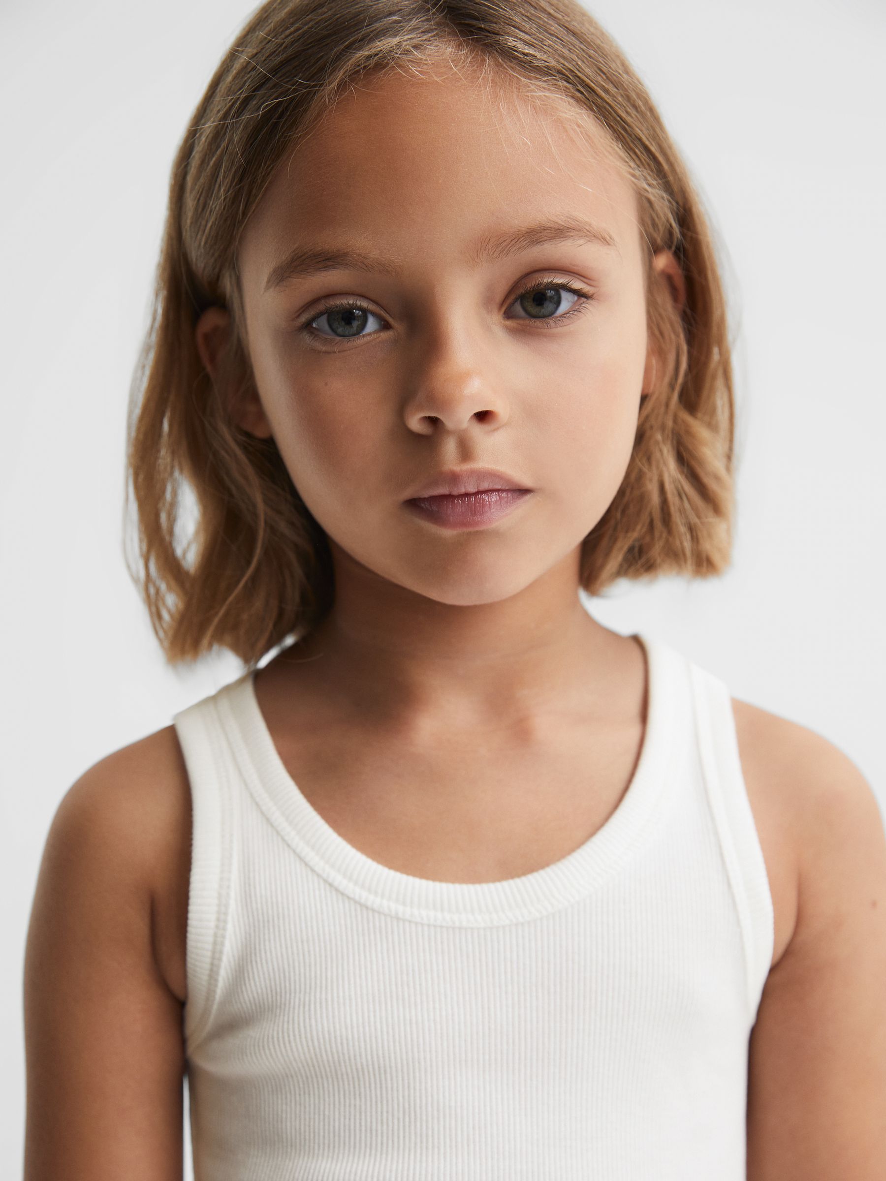 9-13 yrs Cotton Blend Ribbed Vest in White - Image 4 of 6