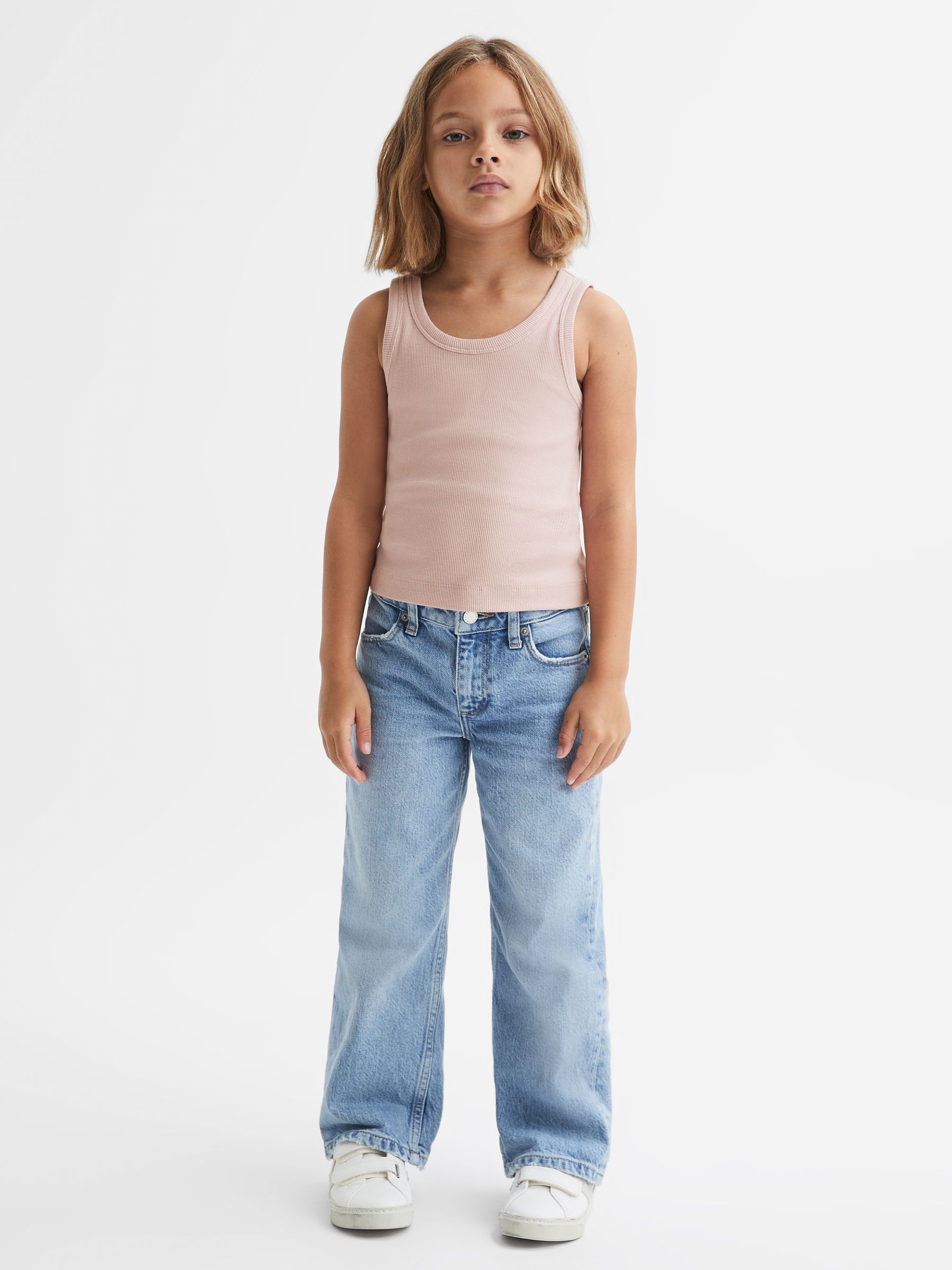 9-13 yrs Cotton Blend Ribbed Vest in Pale Pink - Image 3 of 6
