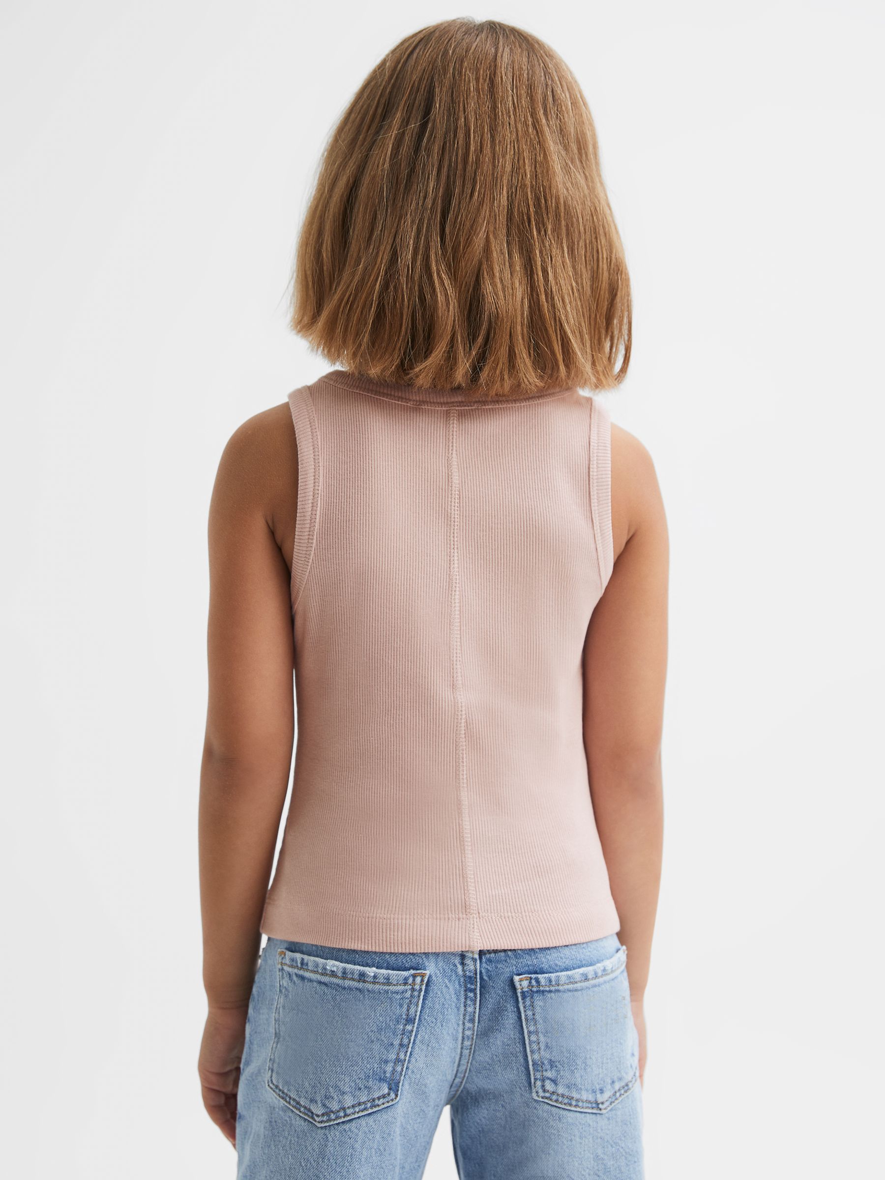 9-13 yrs Cotton Blend Ribbed Vest in Pale Pink - Image 5 of 6