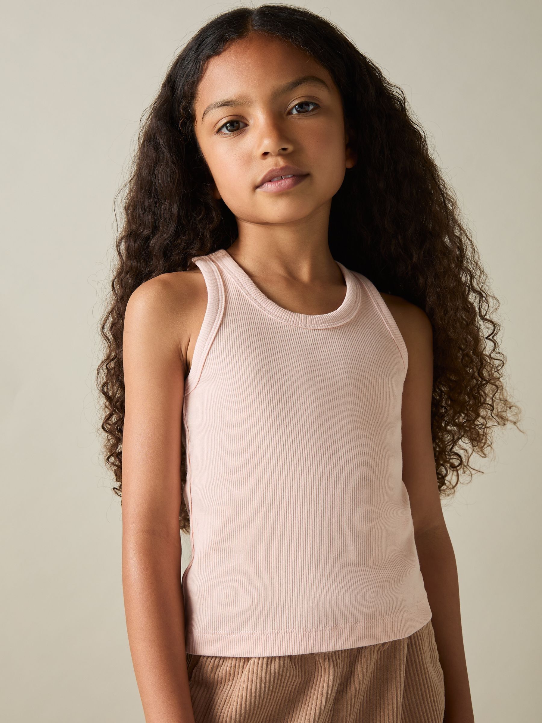 4-9 yrs Cotton Blend Ribbed Vest in Pale Pink - Image 3 of 6