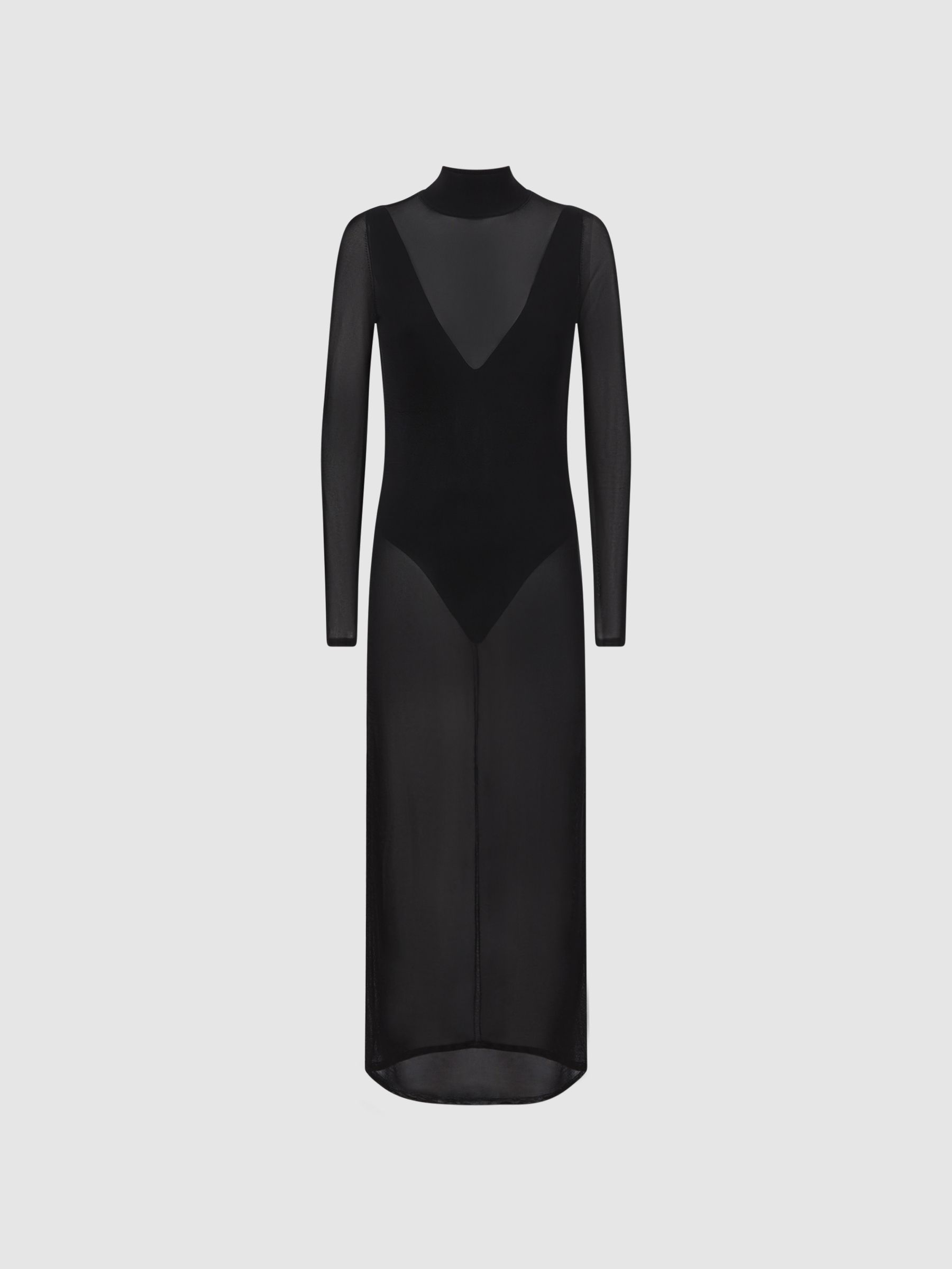 Sheer Knitted Maxi Dress in Black - Image 2 of 5