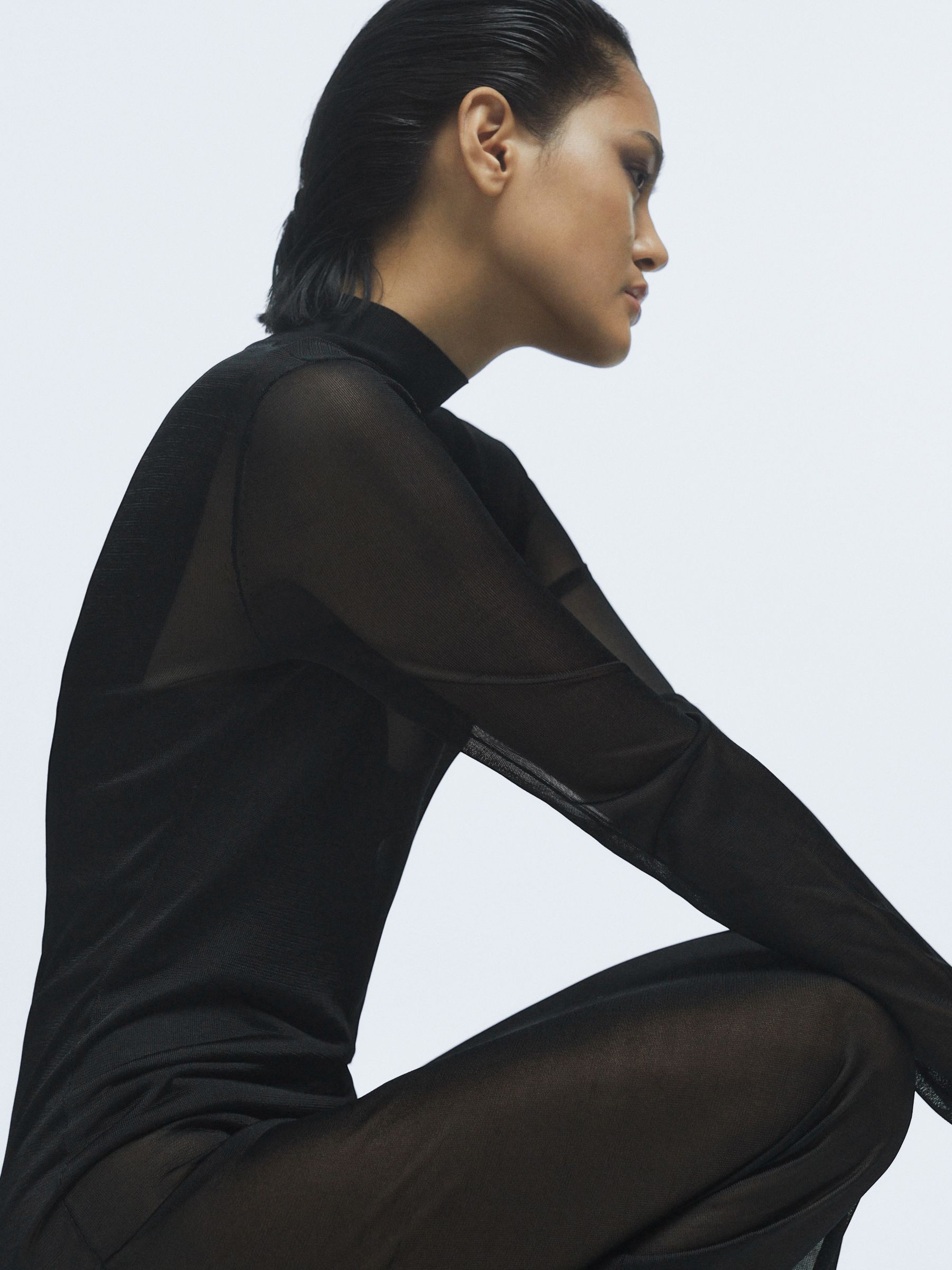 Sheer Knitted Maxi Dress in Black - Image 3 of 5