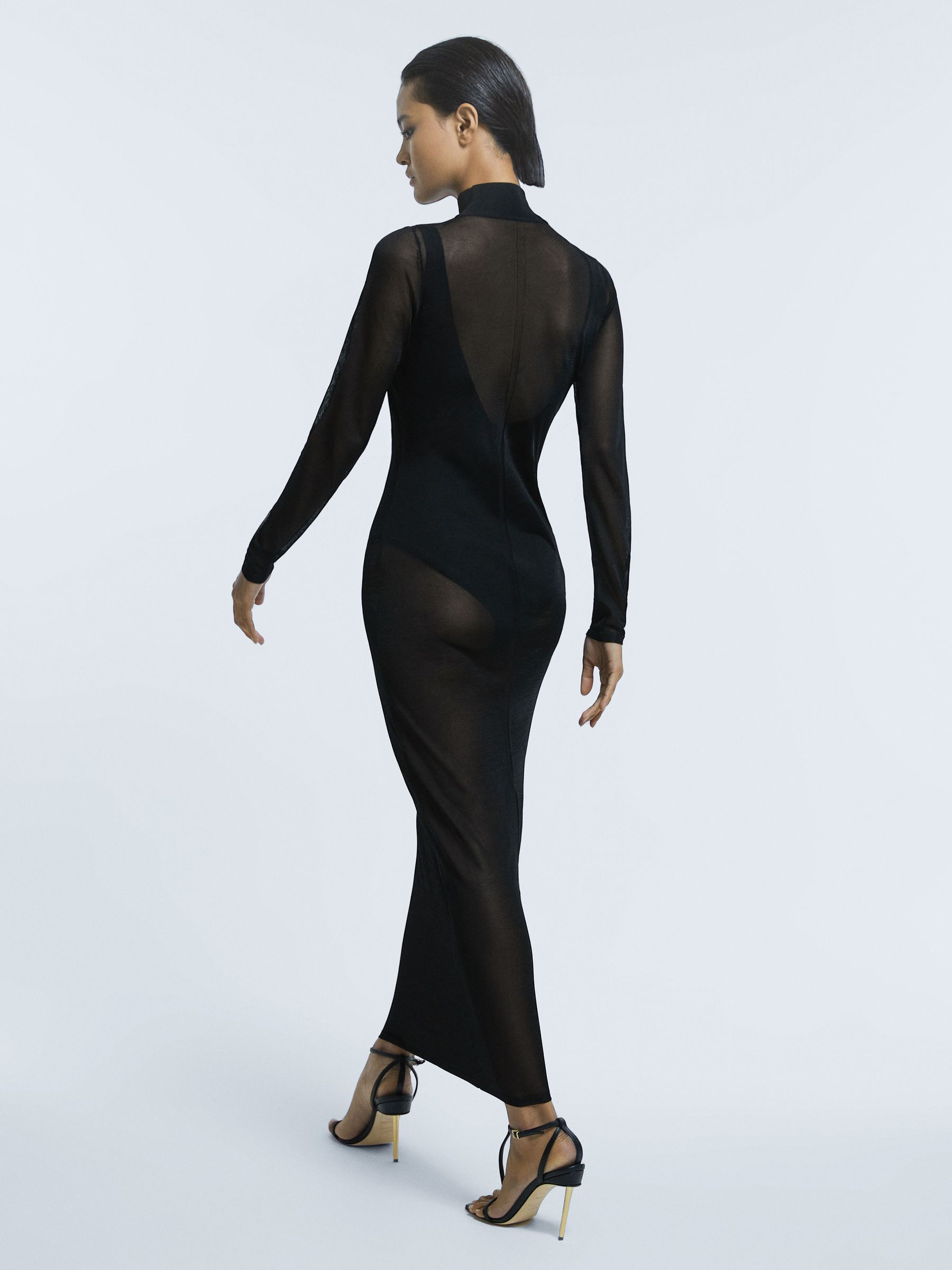 Sheer Knitted Maxi Dress in Black - Image 4 of 5