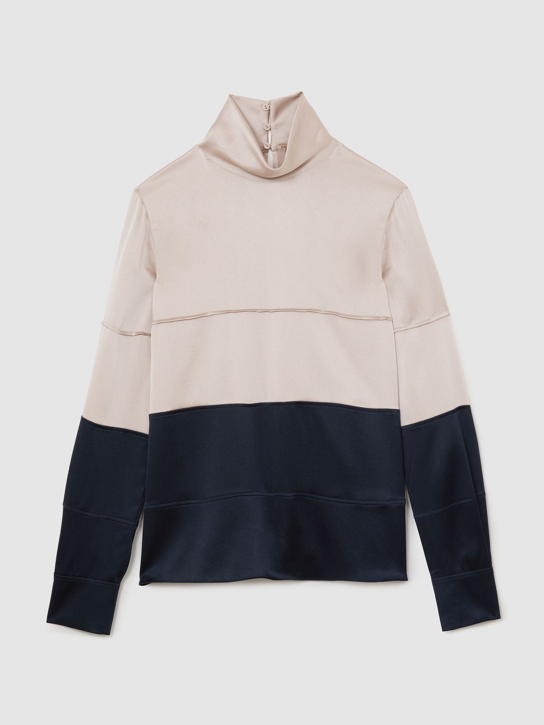 Atelier Silk Colour-Block High-Neck Blouse in Grey/Navy - Image 2 of 7