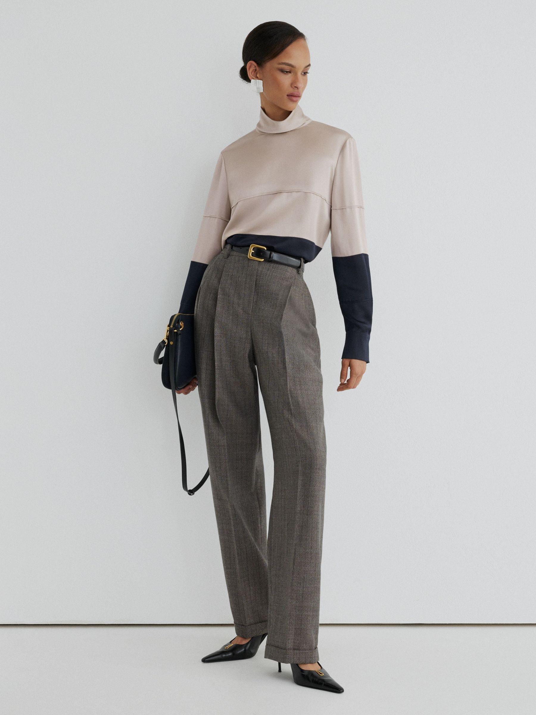 Atelier Silk Colour-Block High-Neck Blouse in Grey/Navy - Image 4 of 7