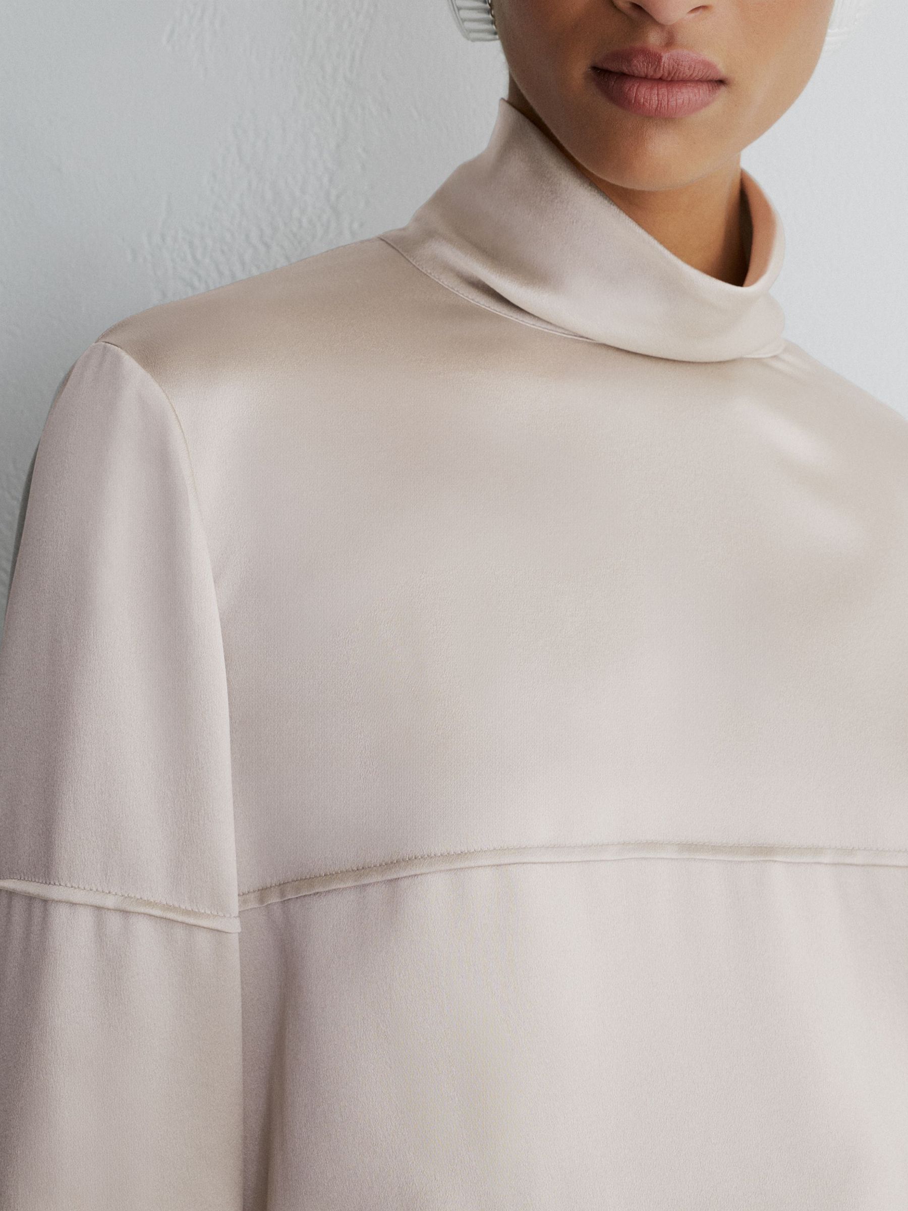 Atelier Silk Colour-Block High-Neck Blouse in Grey/Navy - Image 5 of 7