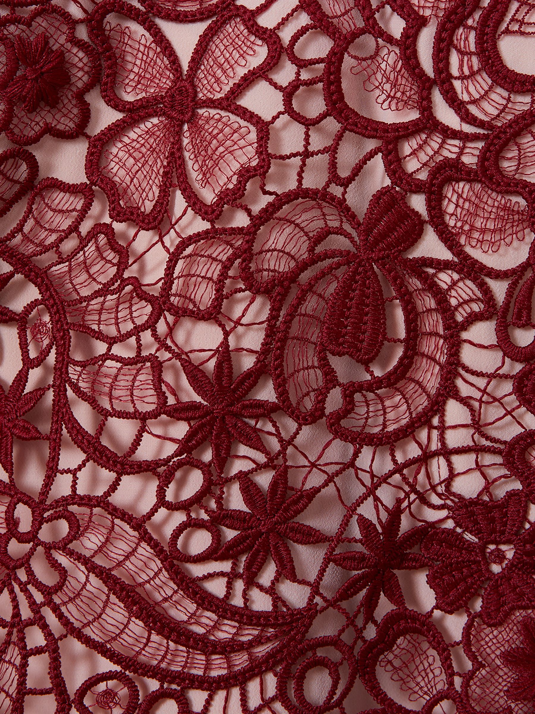 Sheer Lace Midi Pencil Skirt in Burgundy - Image 6 of 6