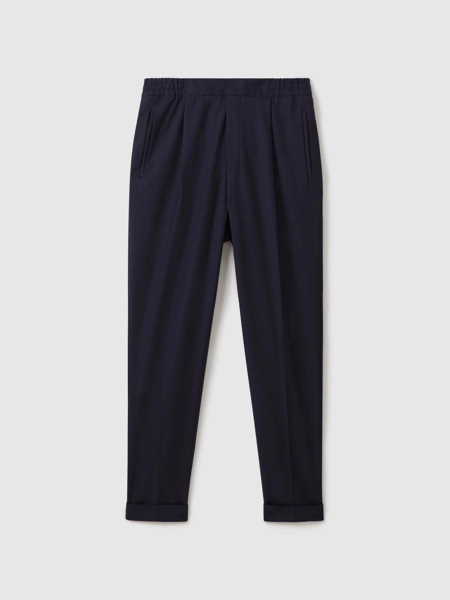 Relaxed Drawstring Trousers with Turn-Ups in Navy - Image 2 of 7