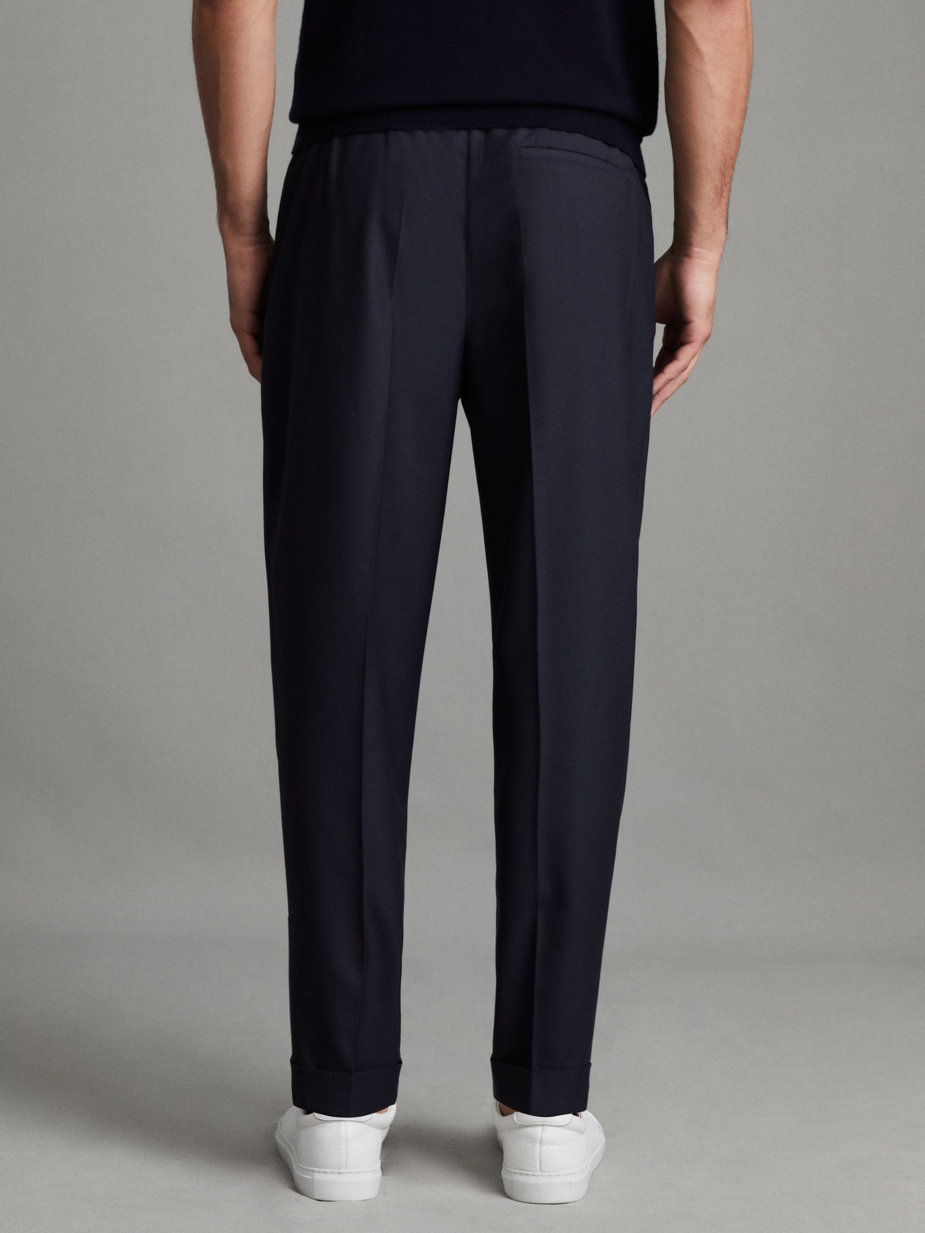 Relaxed Drawstring Trousers with Turn-Ups in Navy - Image 4 of 7