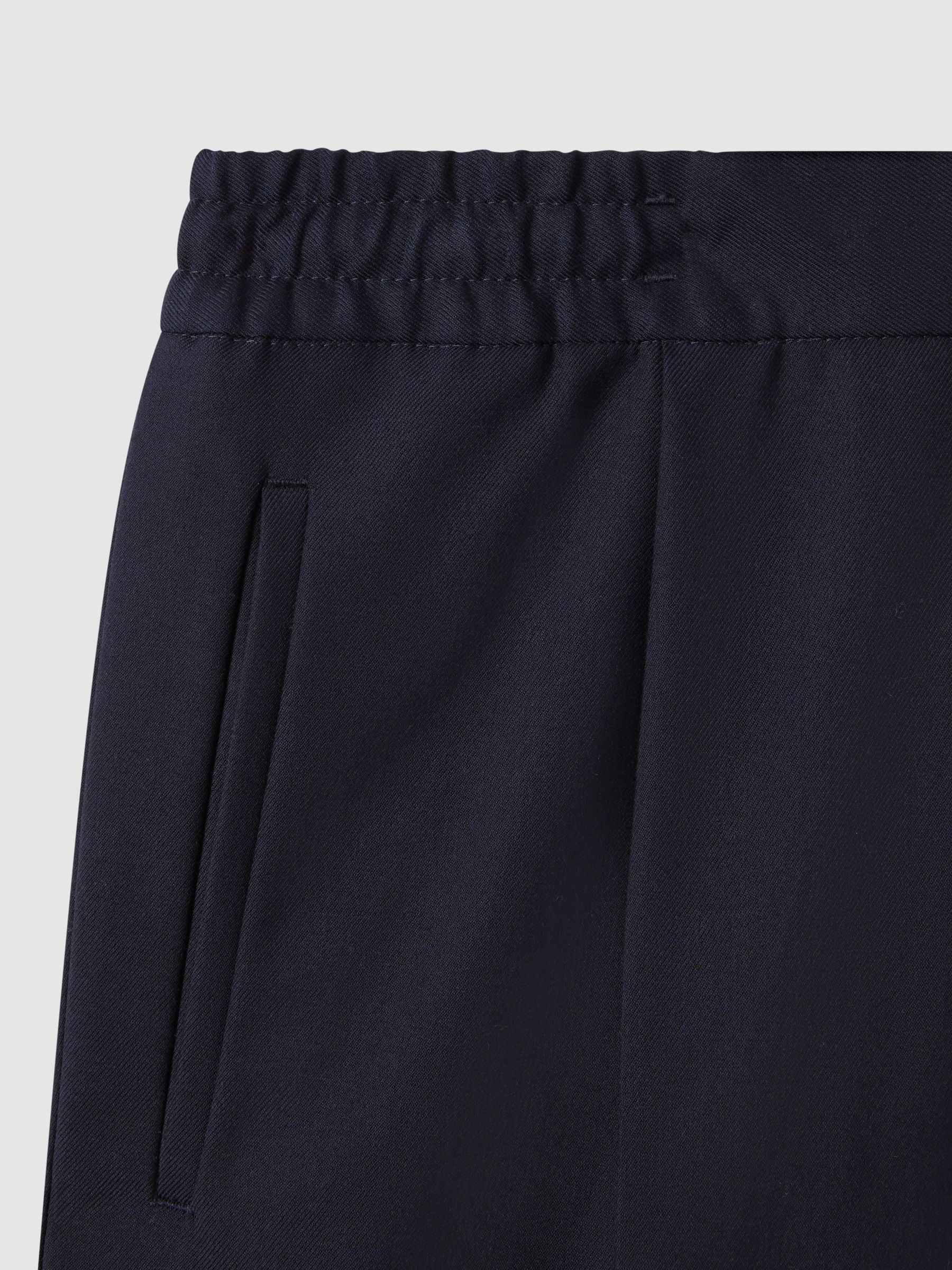 Relaxed Drawstring Trousers with Turn-Ups in Navy - Image 5 of 7