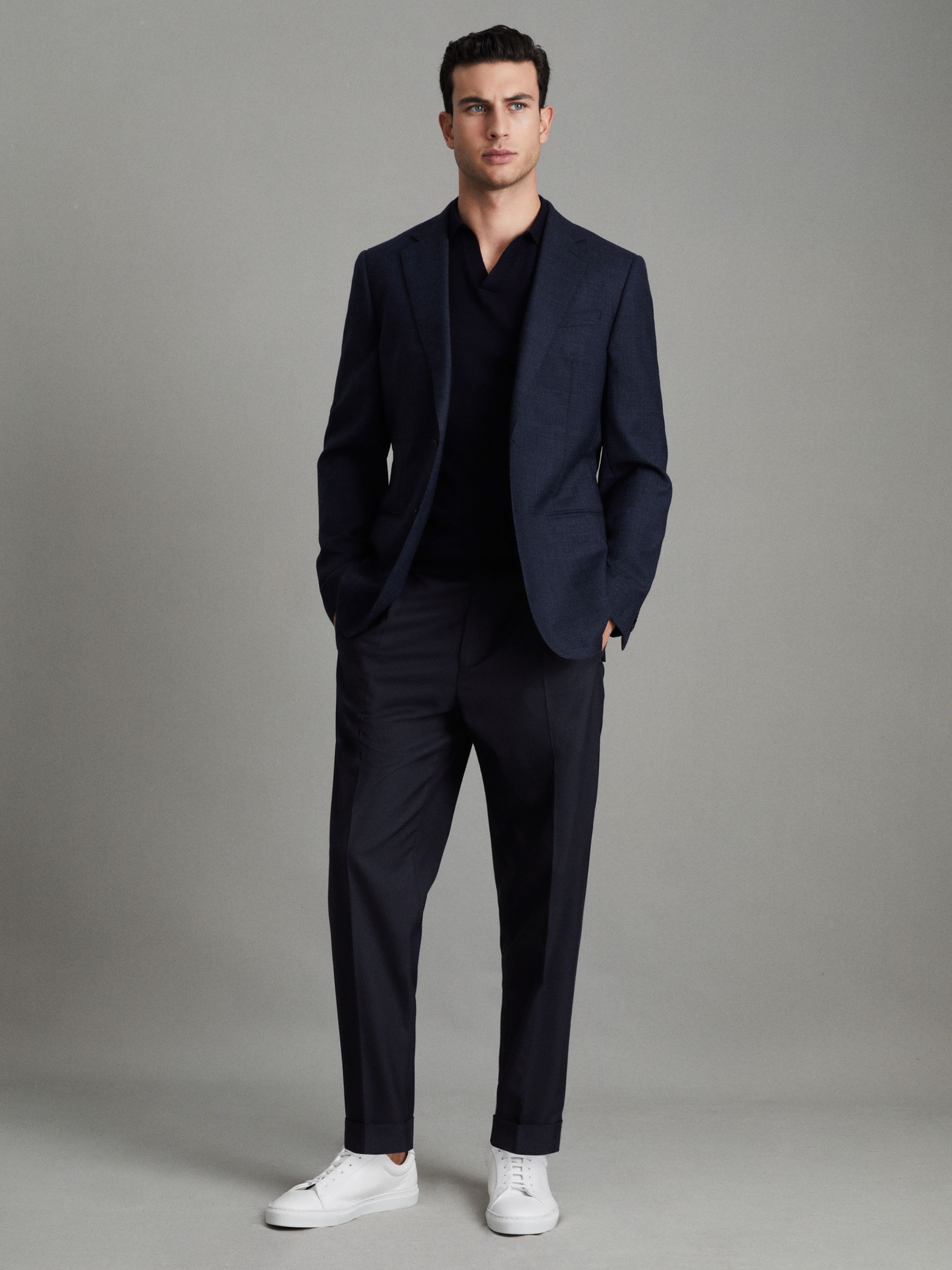 Relaxed Drawstring Trousers with Turn-Ups in Navy - Image 7 of 7