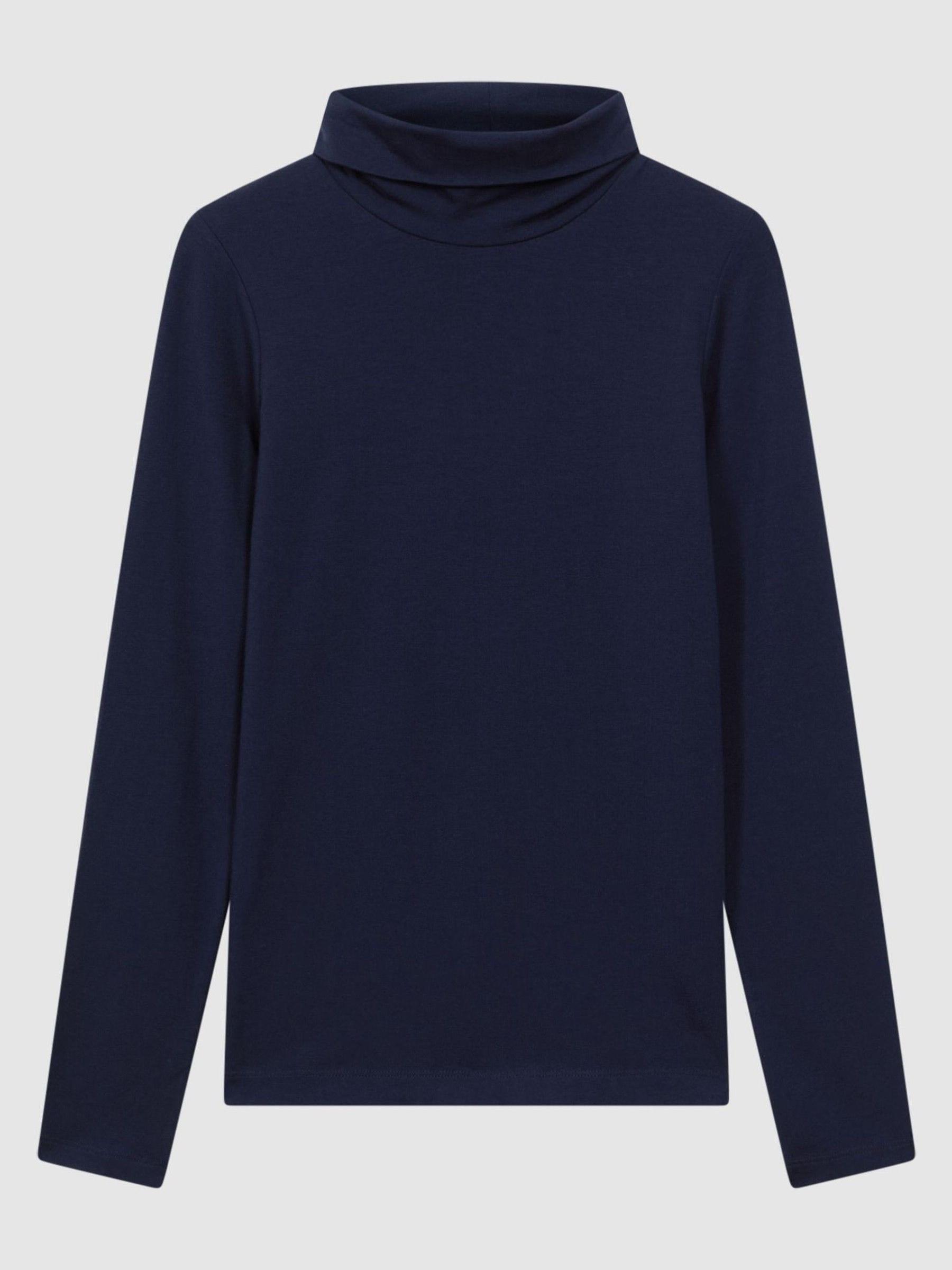 Fitted Roll Neck T-Shirt in Navy - Image 2 of 5