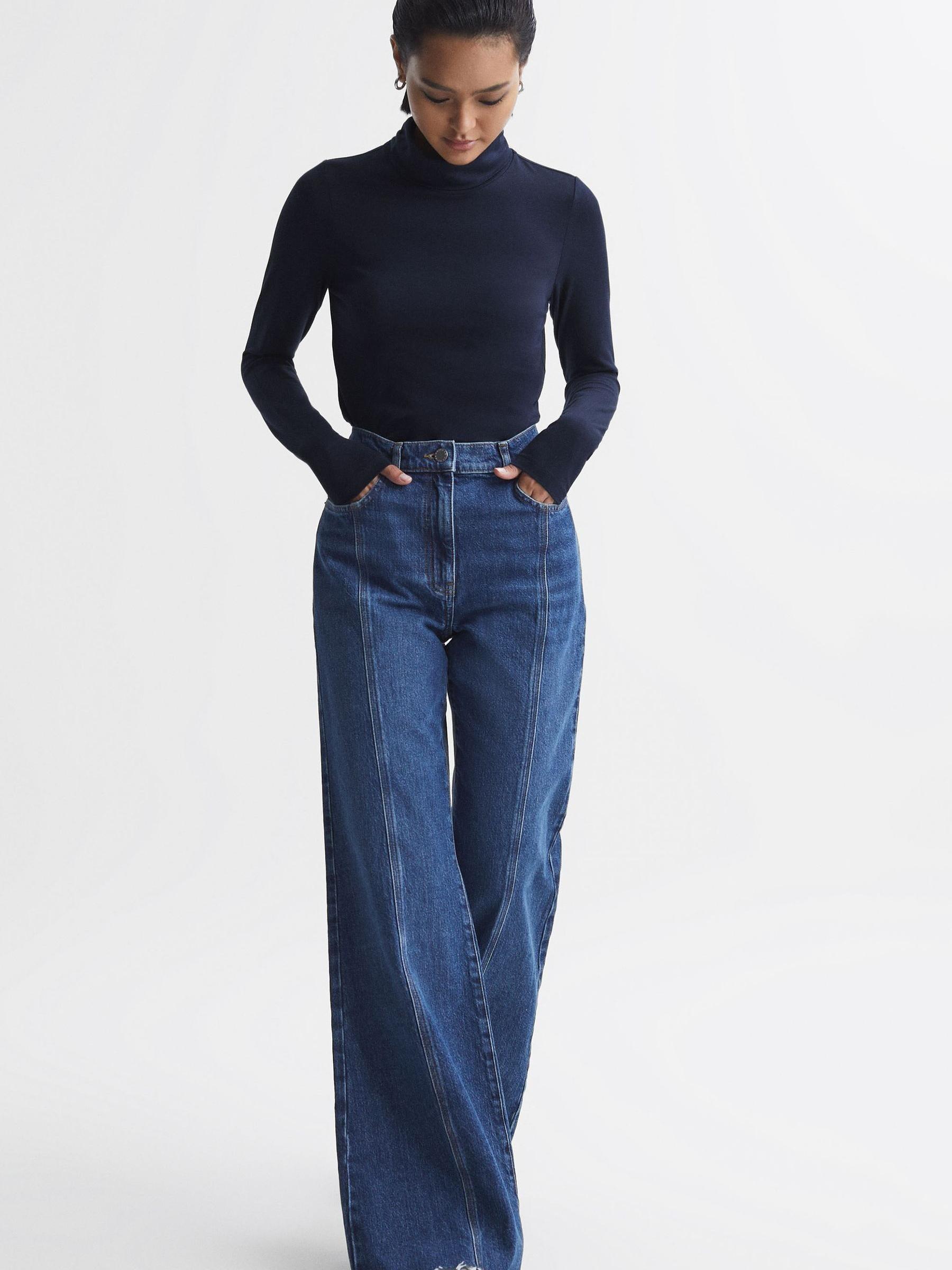 Fitted Roll Neck T-Shirt in Navy - Image 5 of 5