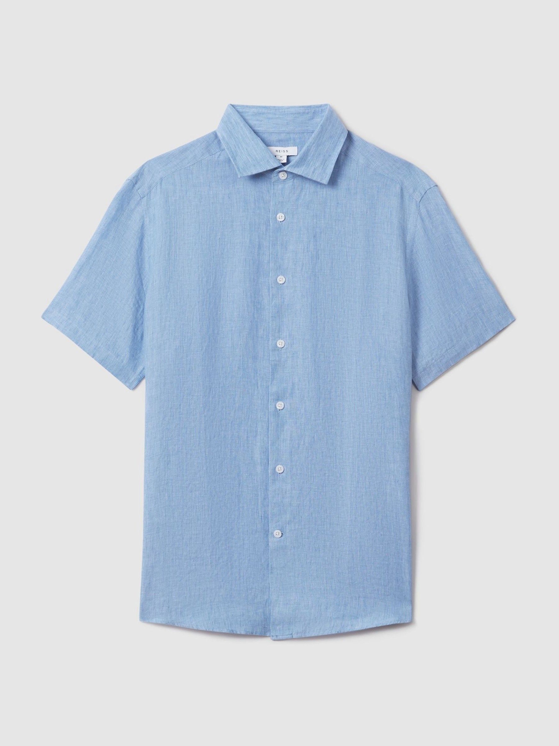 Slim Fit Linen Shirt in Sky Blue - Image 2 of 5