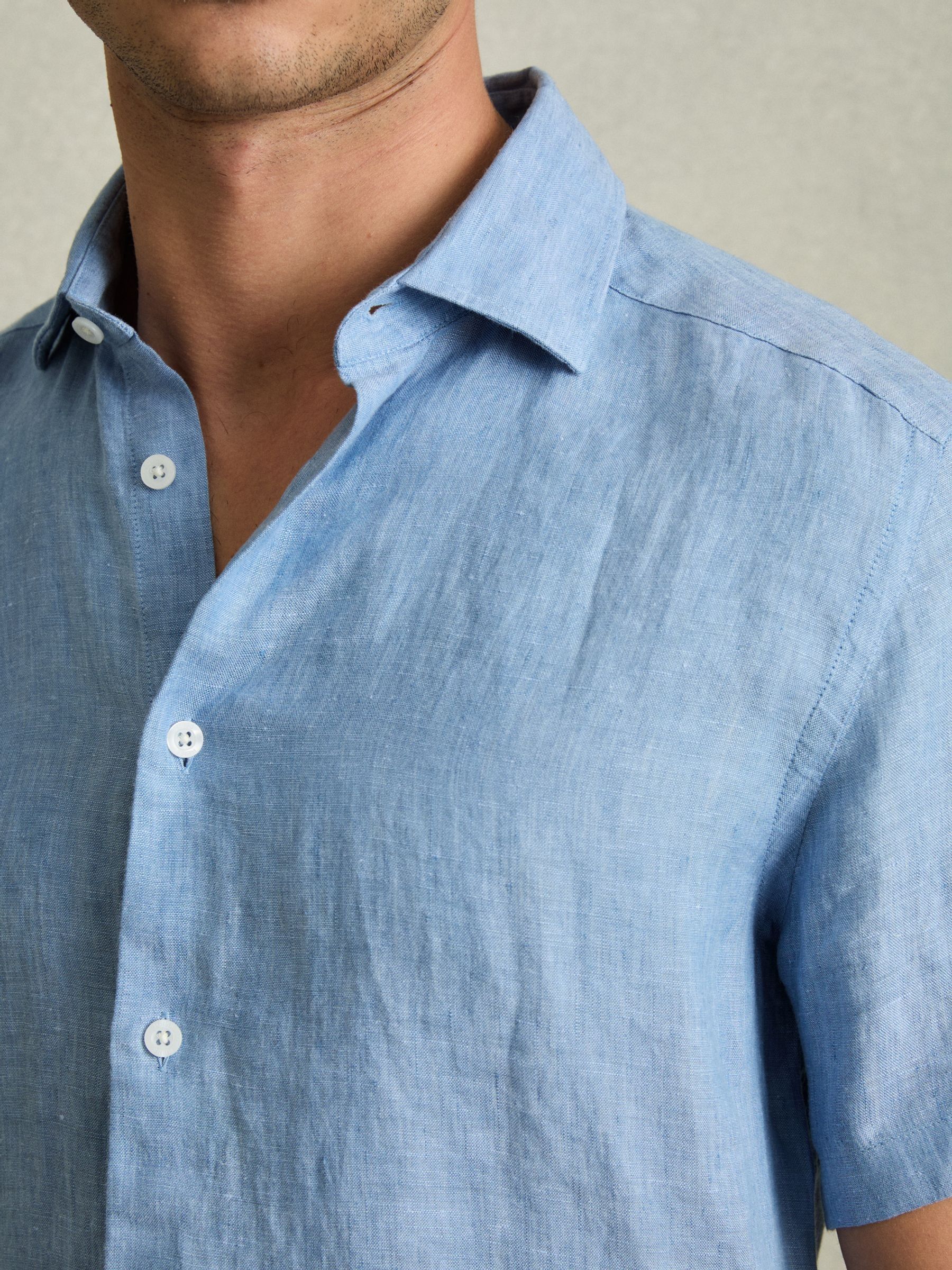 Slim Fit Linen Shirt in Sky Blue - Image 3 of 5