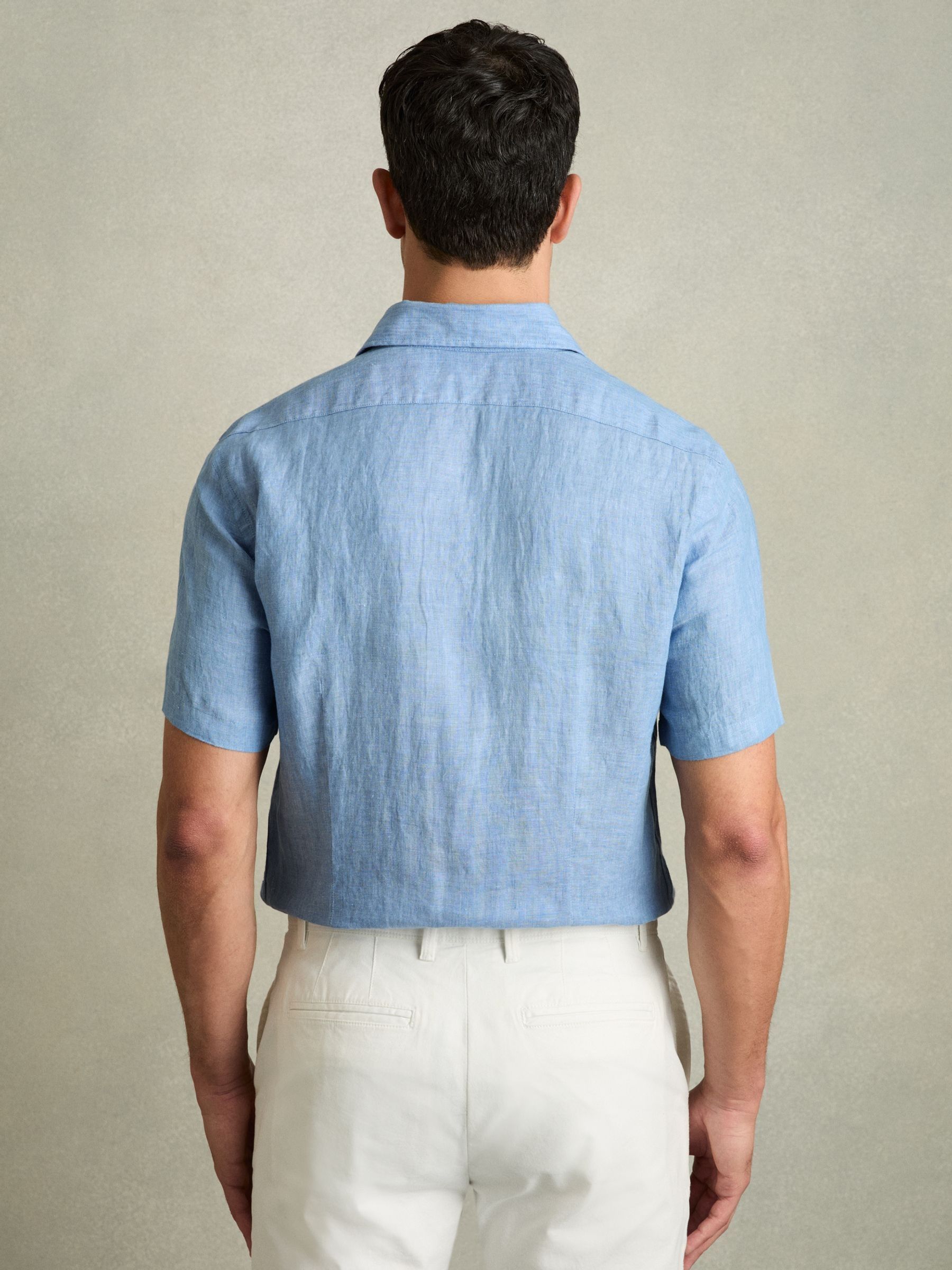 Slim Fit Linen Shirt in Sky Blue - Image 4 of 5