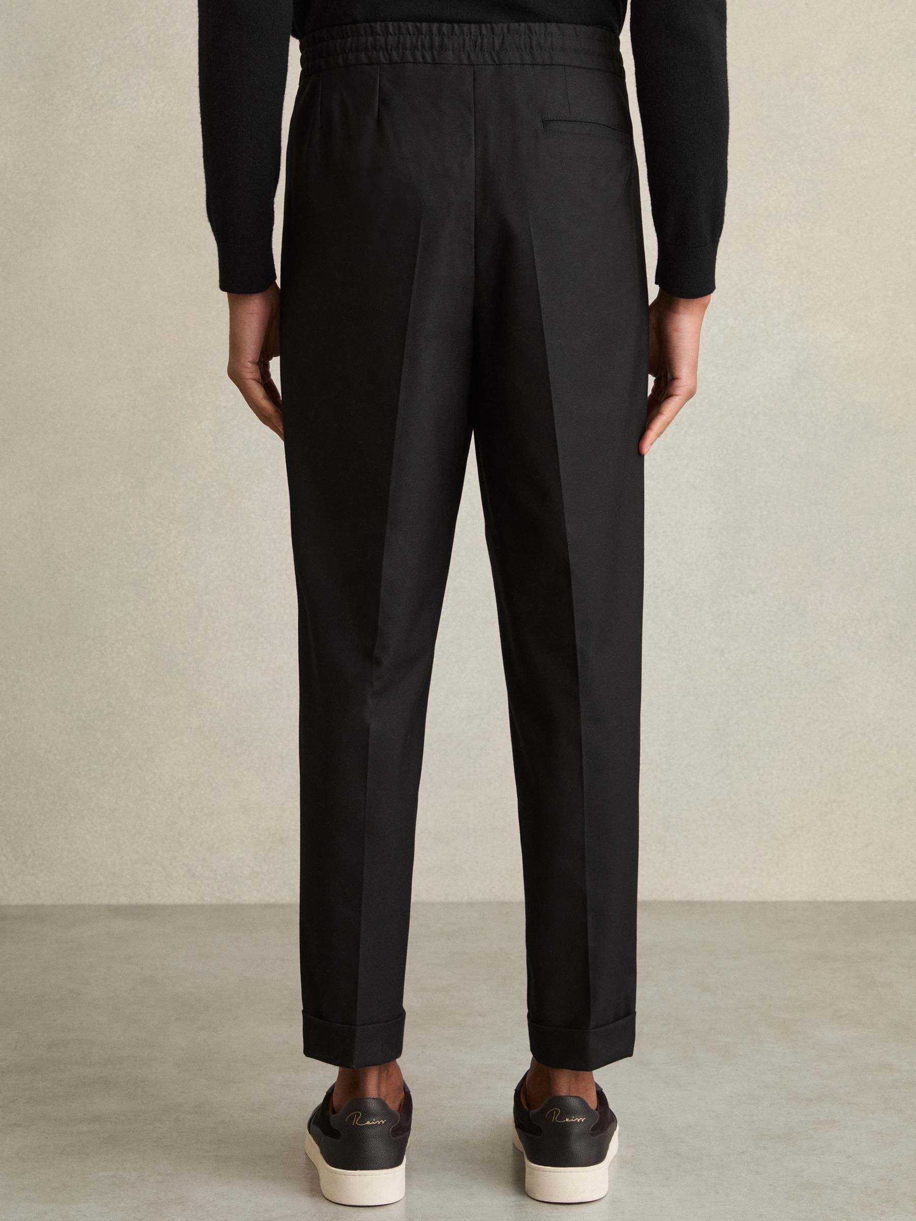 Relaxed Drawstring Trousers with Turn-Ups in Black - Image 5 of 7