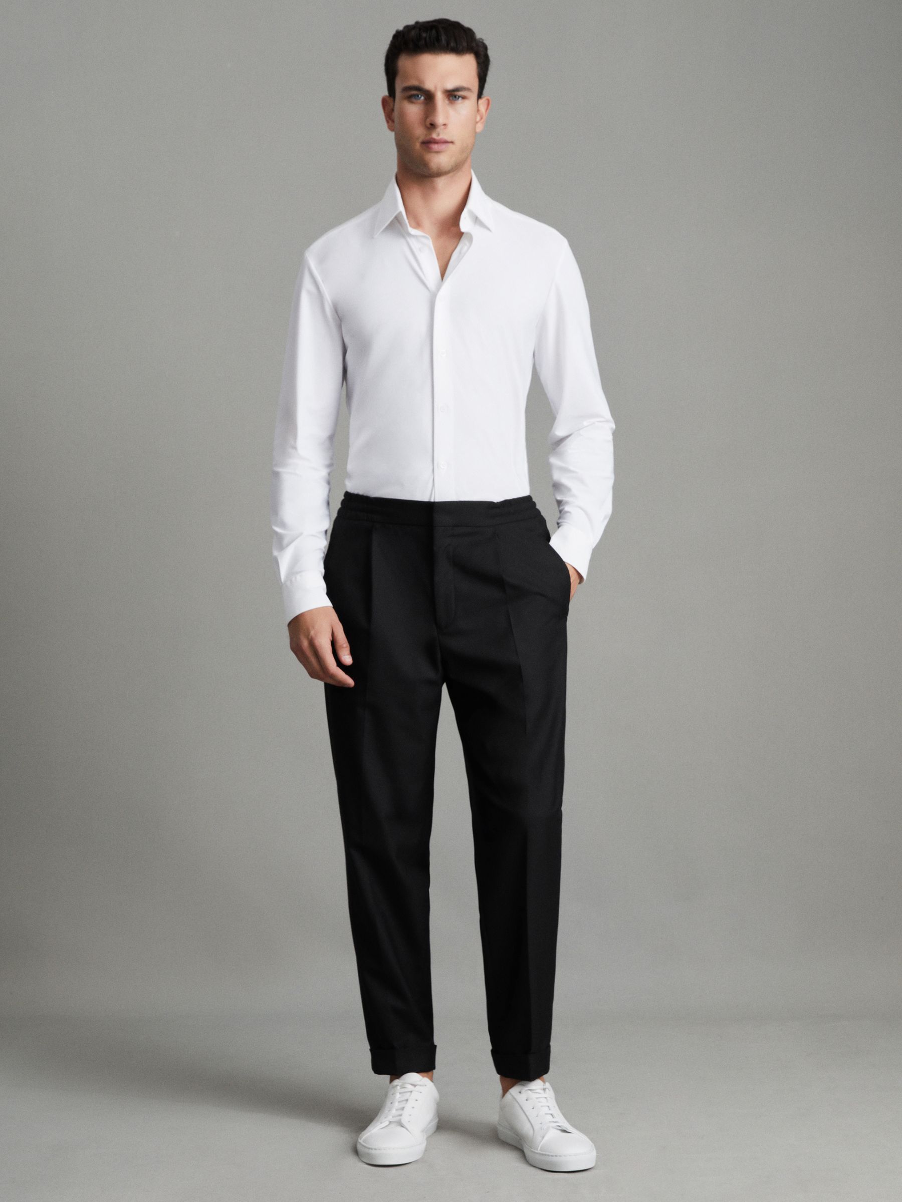Relaxed Drawstring Trousers with Turn-Ups in Black - Image 1 of 6