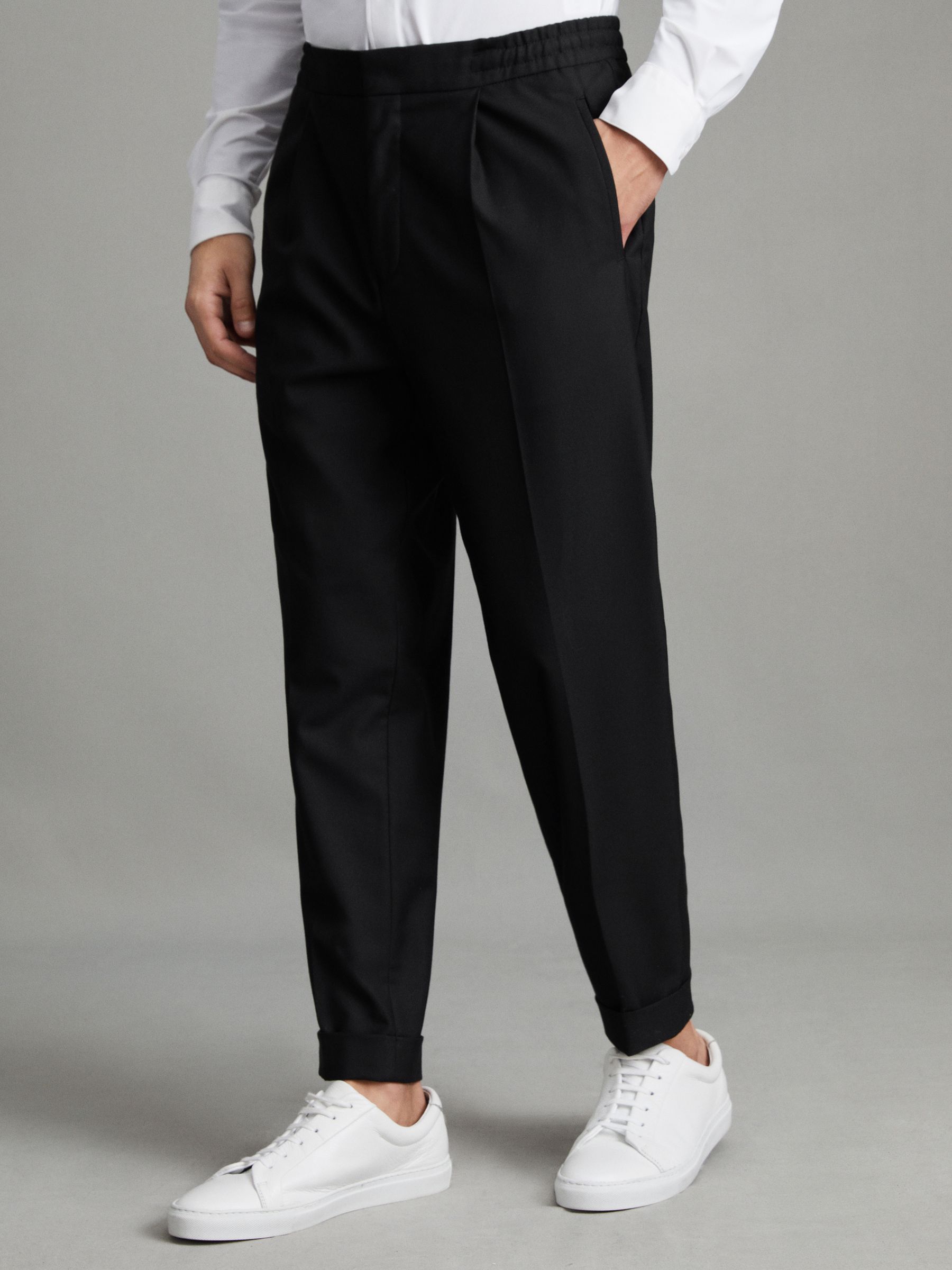 Relaxed Drawstring Trousers with Turn-Ups in Black - Image 3 of 6
