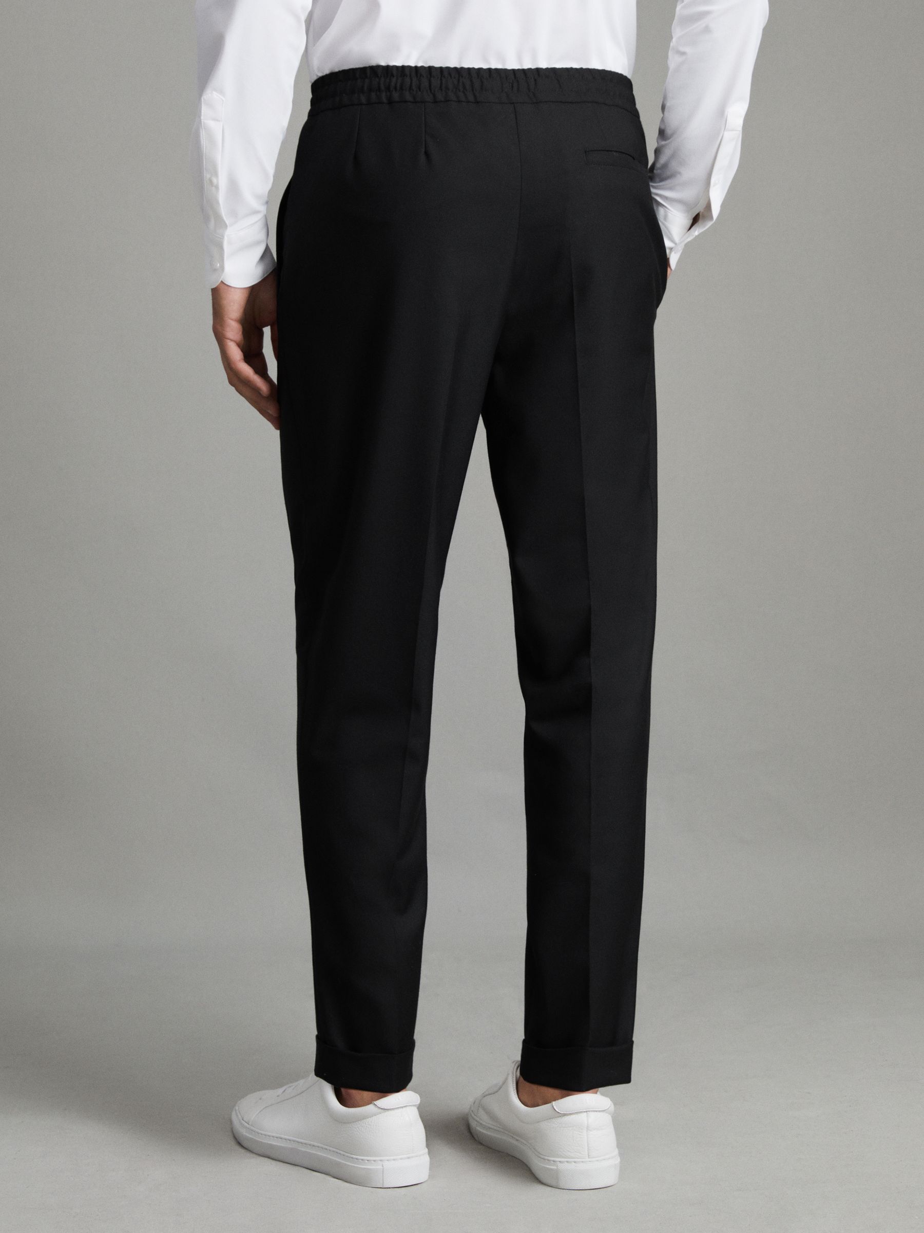 Relaxed Drawstring Trousers with Turn-Ups in Black - Image 4 of 6